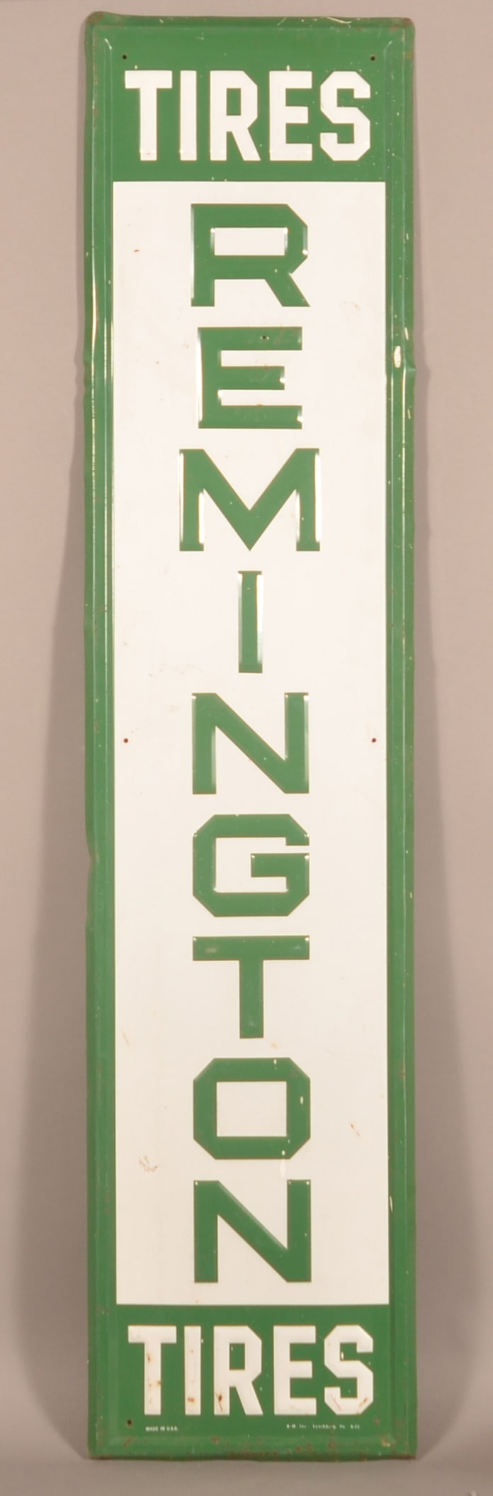 Embossed Vintage Remington Tires Vertical Sign. (1 of 4)