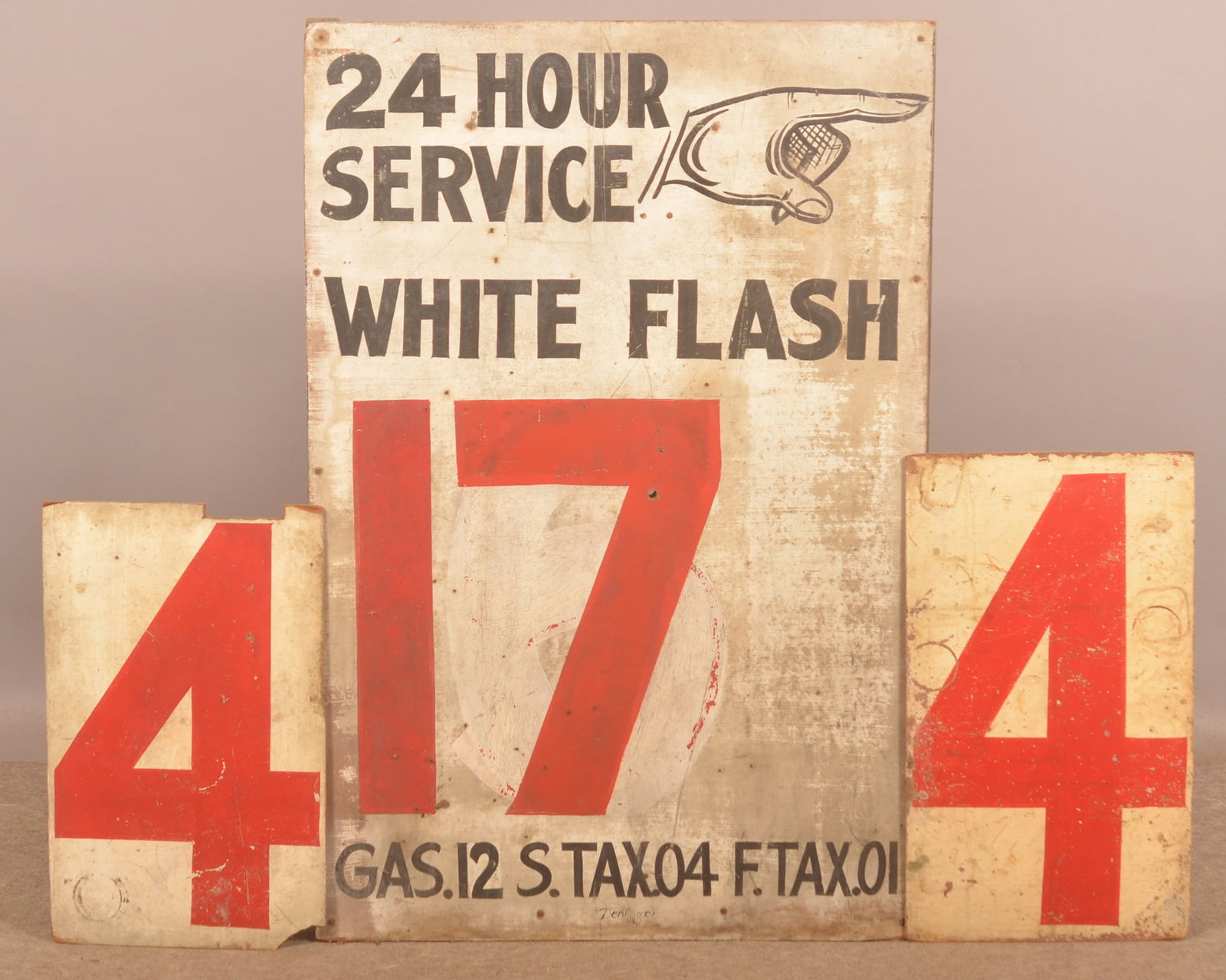 1930s White Flash Large Gas Station Sign. (1 of 3)
