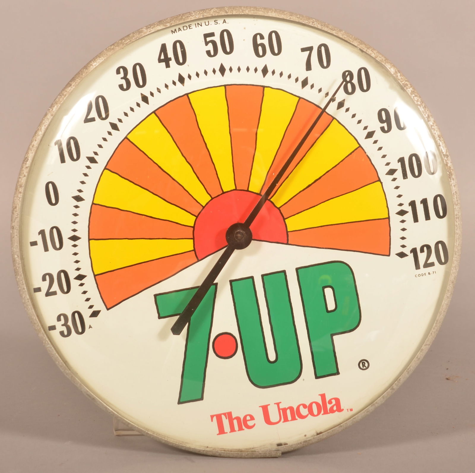 1960s 7-Up The Uncola Round Thermometer. (1 of 3)