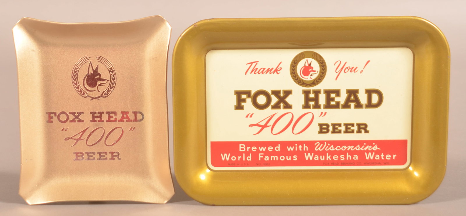 Two Vintage Fox Head "400" Beer Tip Trays. (1 of 2)