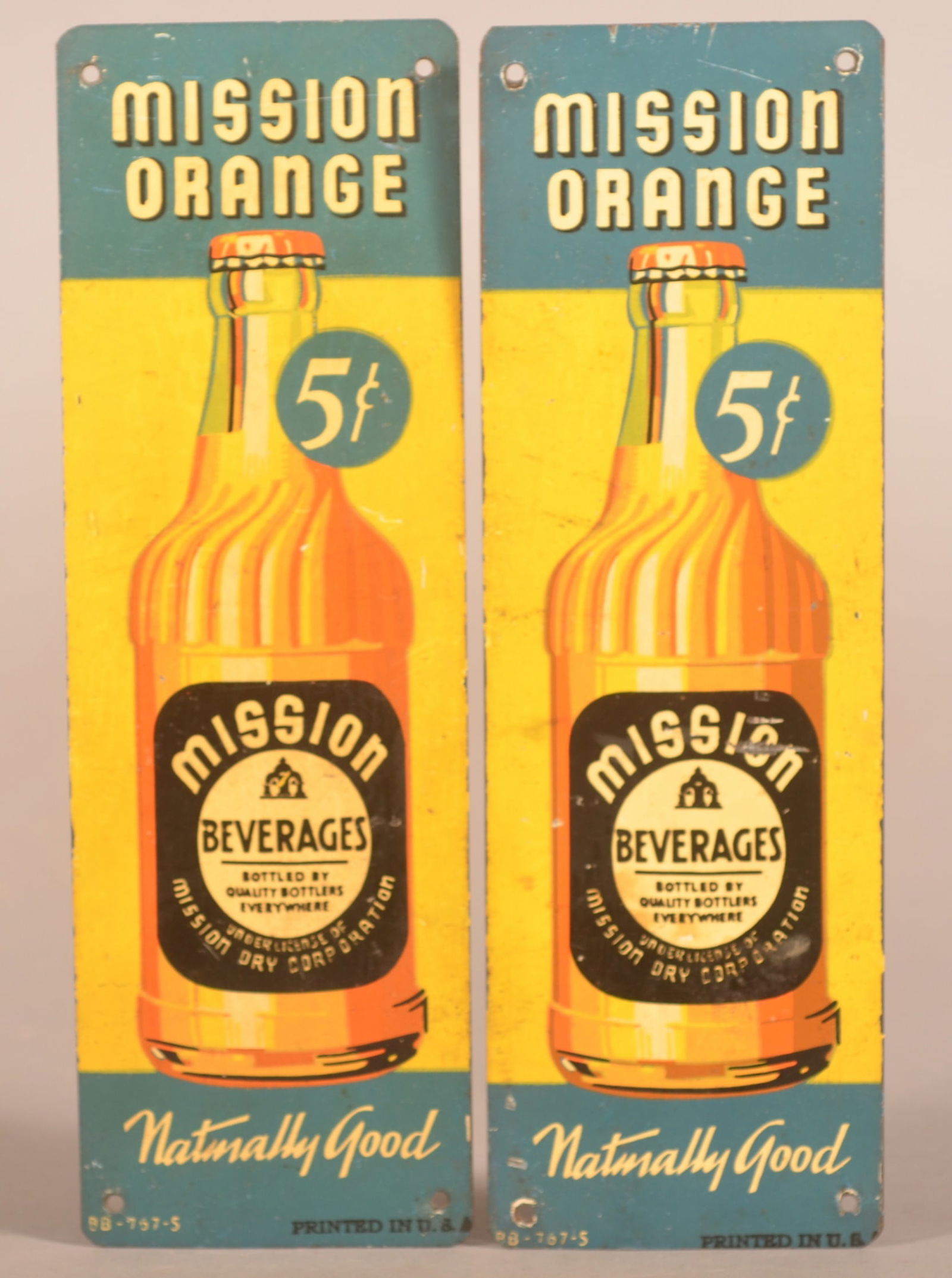 Pair Mission Orange Tin Litho 5c Door Push Plates. (1 of 4)