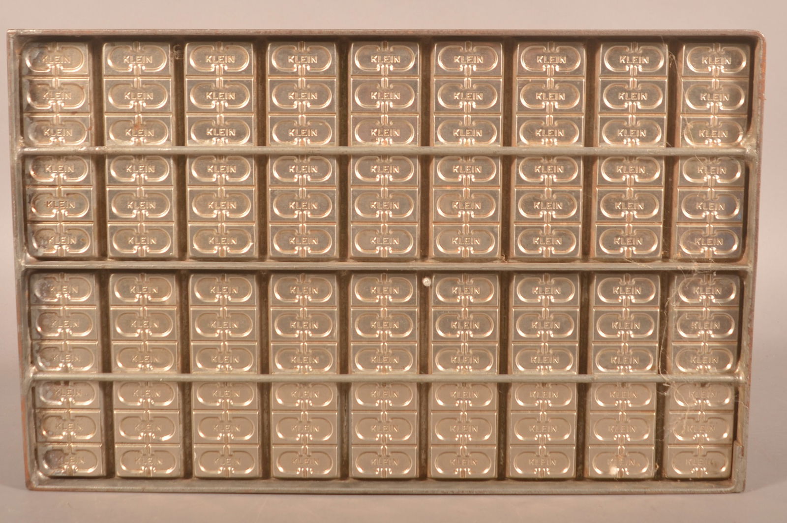 Unusual Klein's Chocolate Candy Bar Baking Pan.: Still retains excellent sheen, tougher to find configuration. Provenance: James Hoffman Collection. 14-1/4"H x 22-1/2"W