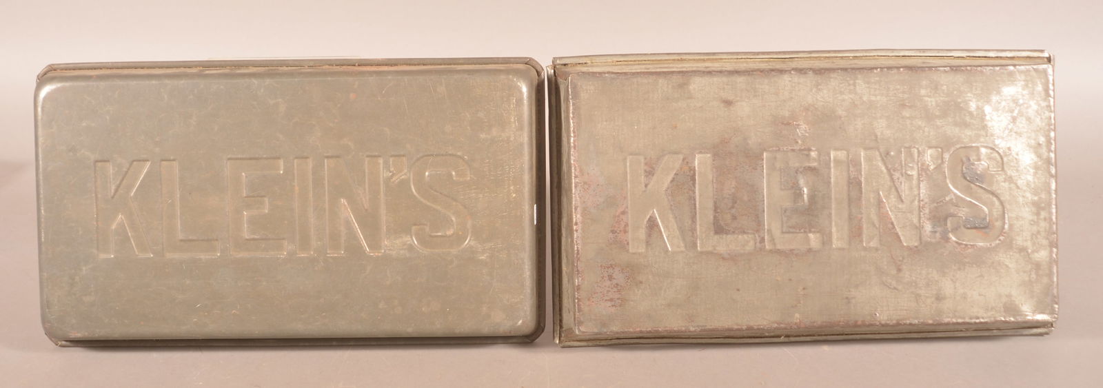 Two Embossed Klein's Chocolate Baking Pans.: Nice pair from the longtime collection of James Hoffman. 11-1/4"H x 19-3/4"W x 2"D