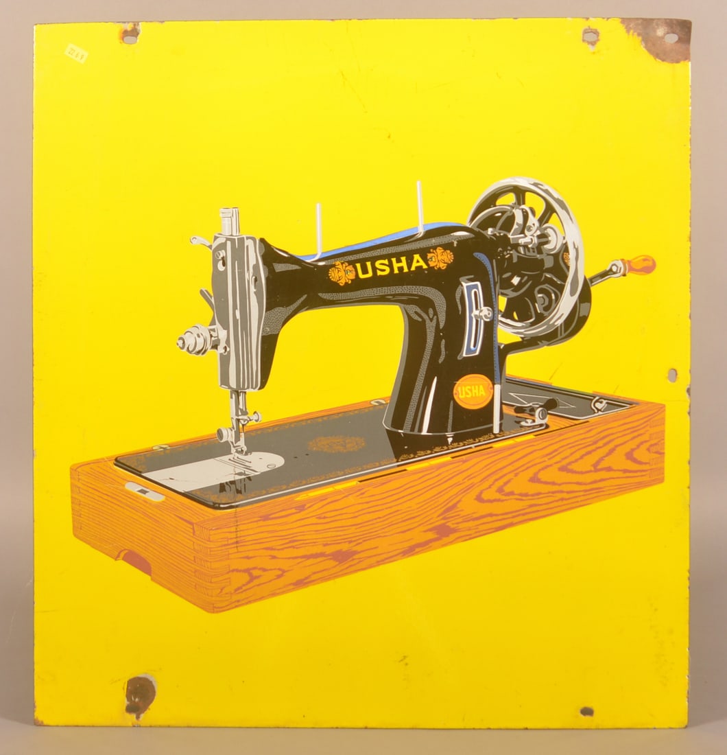 Porcelain USHA Sewing Machine Sign. (1 of 4)