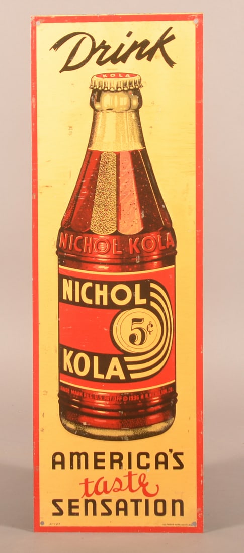 Vertical Drink Nichol Kola 5c Metal Soda Sign. (1 of 3)