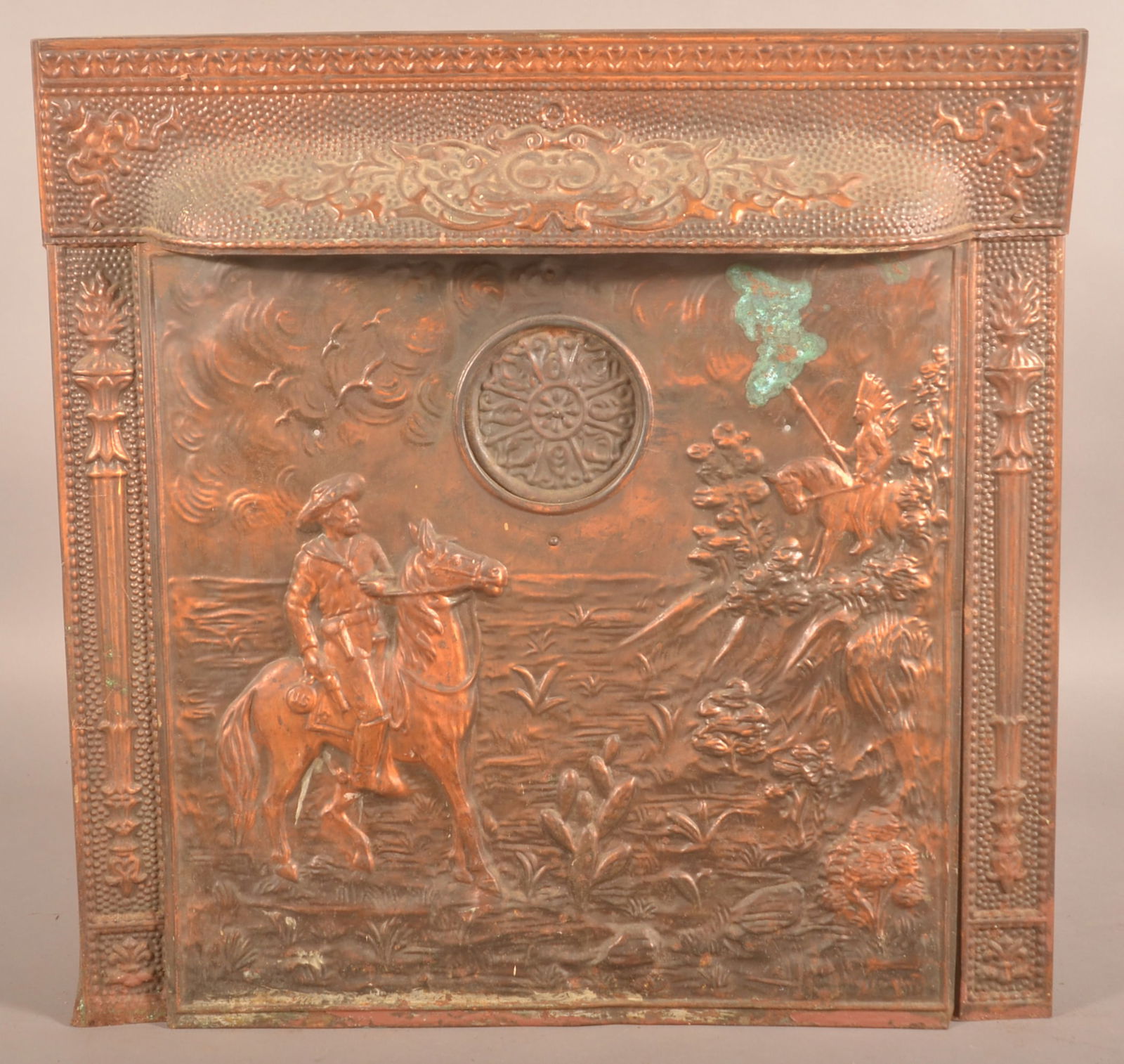 Warrior & Cavalry Hammered Copper Fireplace Insert. (1 of 3)