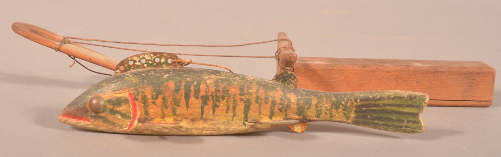 Rare Early Michigan Perch Fish Decoy & Rod. (1 of 5)