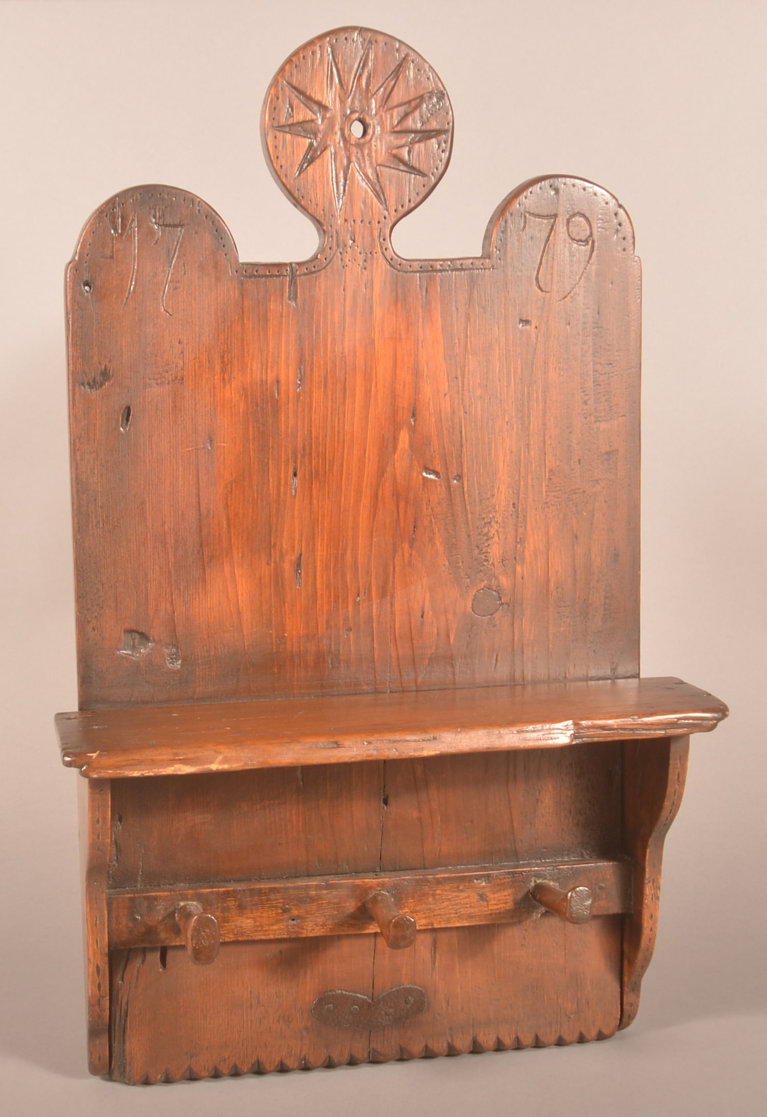 Dated 1779 Carved Lollipop Peg Rack. (1 of 3)