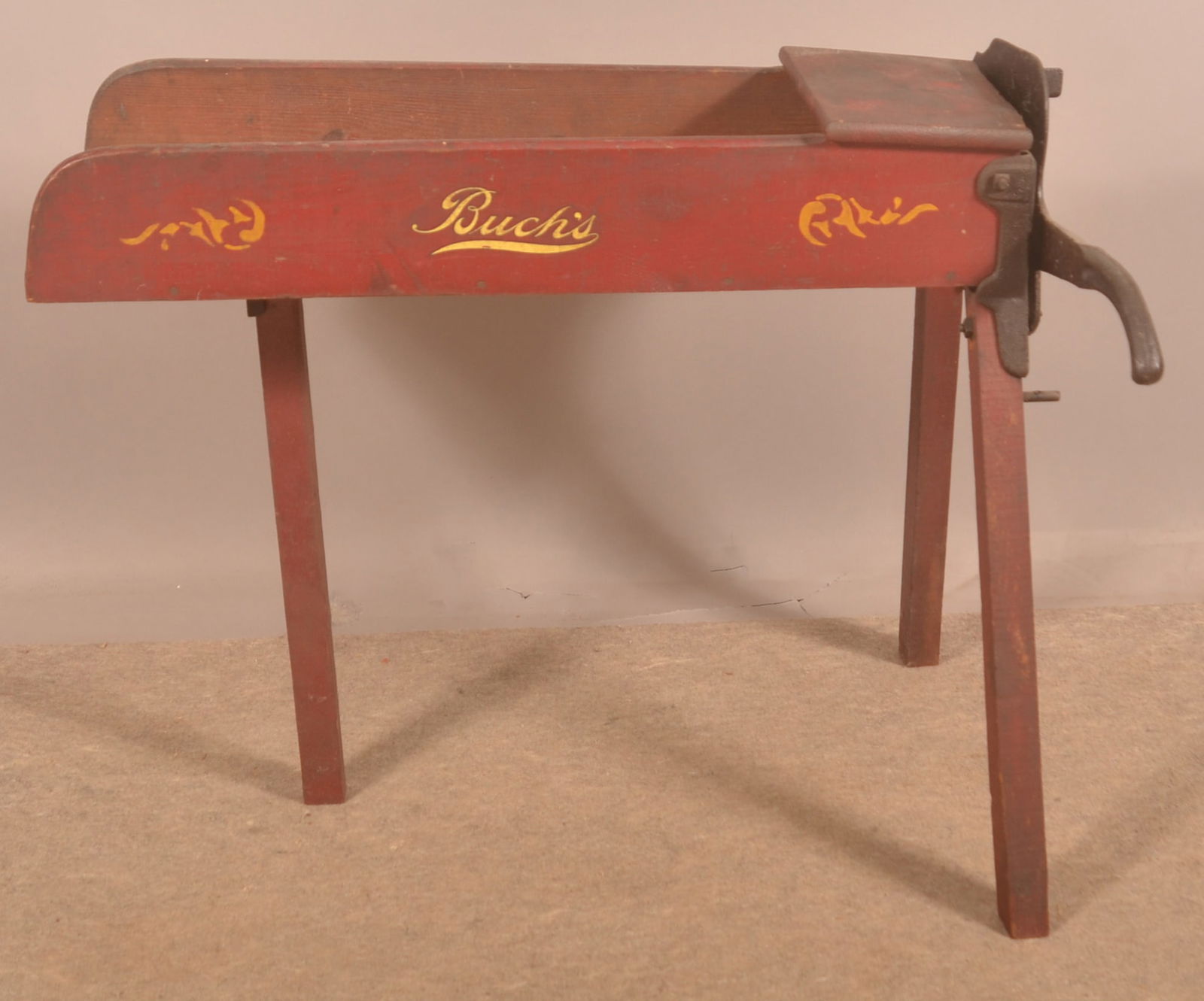 Buch "Pennsylvania" Painted & Stenciled Straw Cutter: Very clean straw cutter with nice graphics and colors. Provenance: James Hoffman Collection 32 1/2"H x 39"L x 26"W