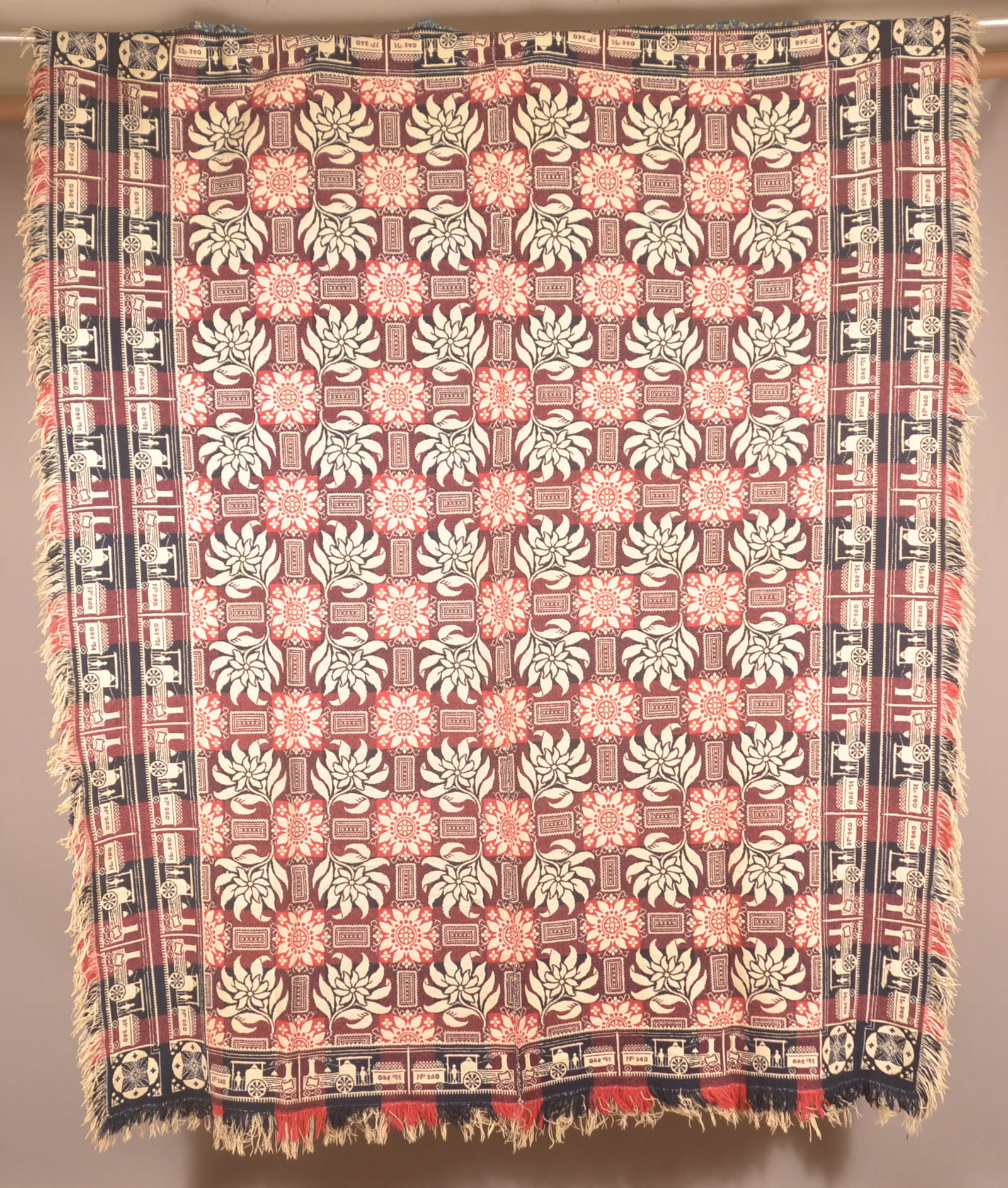 Rare Hemfield Railroad 4-Color Coverlet. (1 of 6)