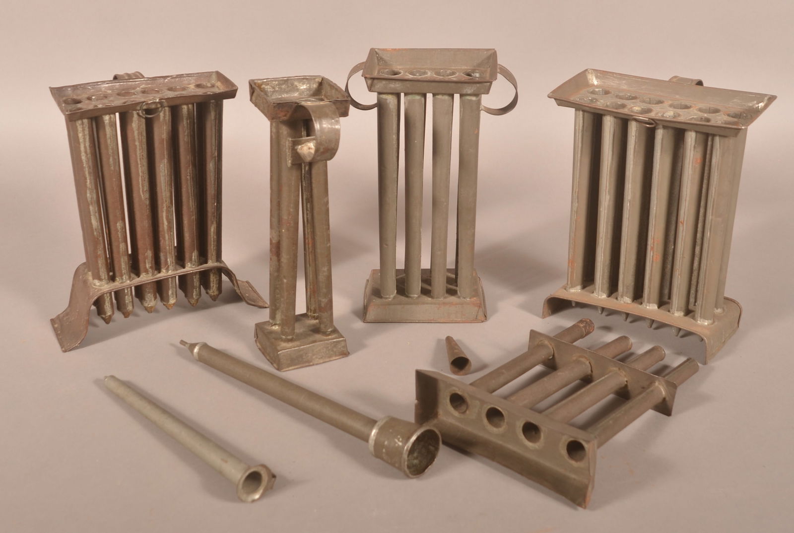 Collection Early Tin Candle Molds & Funnels. (1 of 2)