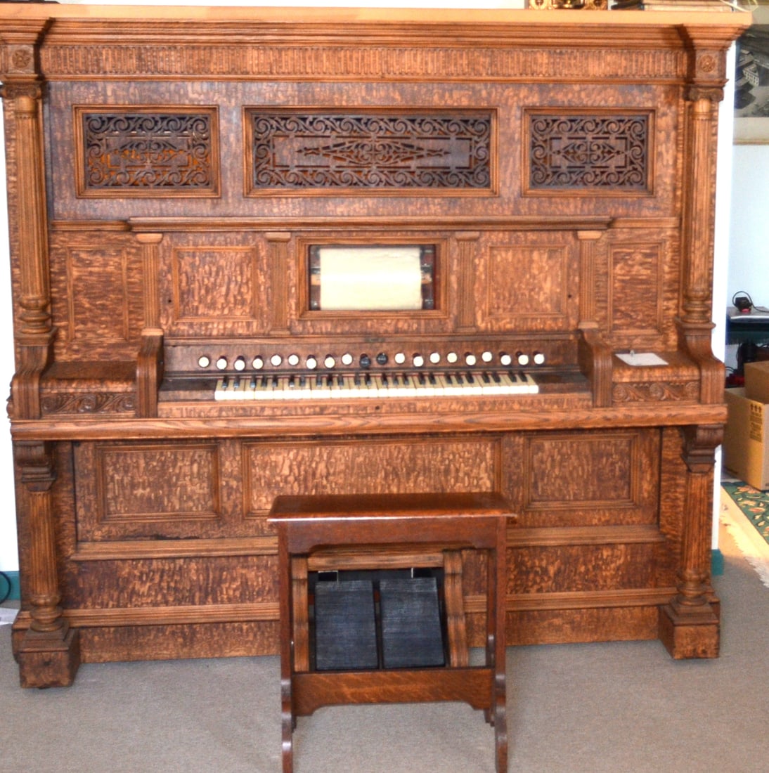 19th C. Exotic Quilted Ash Organ. (1 of 10)