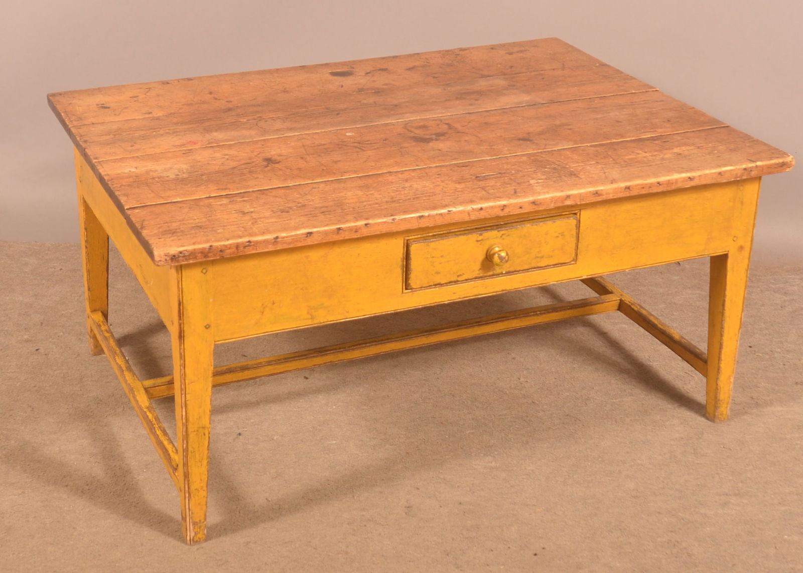 Mustard-Painted Stretcher-Base Coffee Table. (1 of 3)