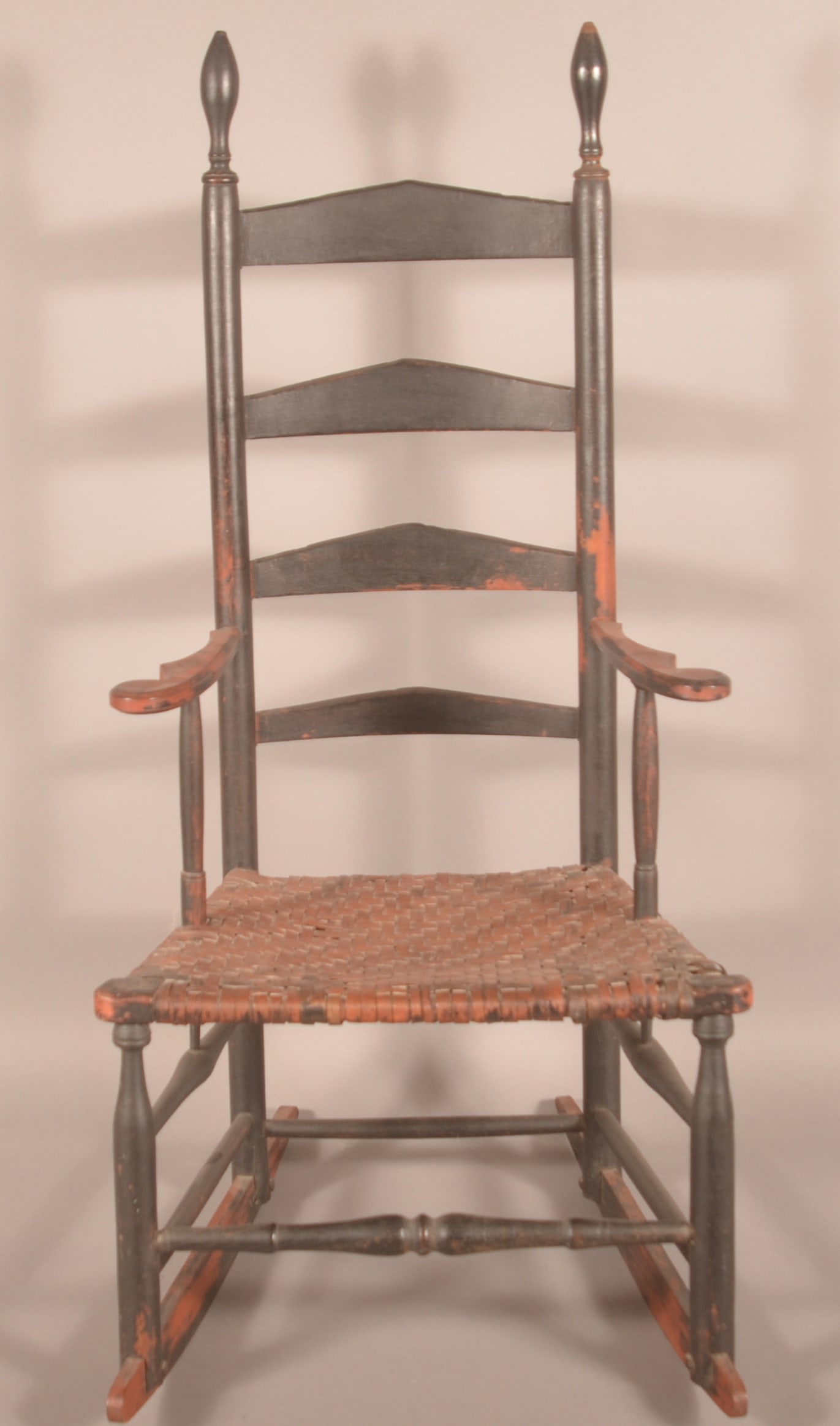 Distinctive Scrolled-Arm Woven Seat Rocker. (1 of 5)
