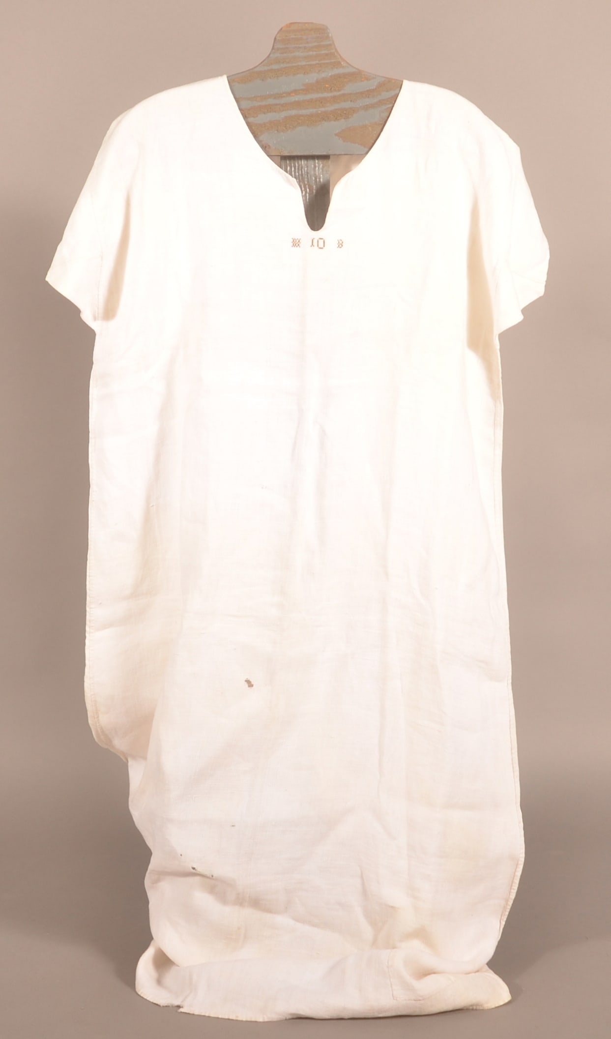 19th C. Homespun Cotton Shift with Initials. (1 of 3)