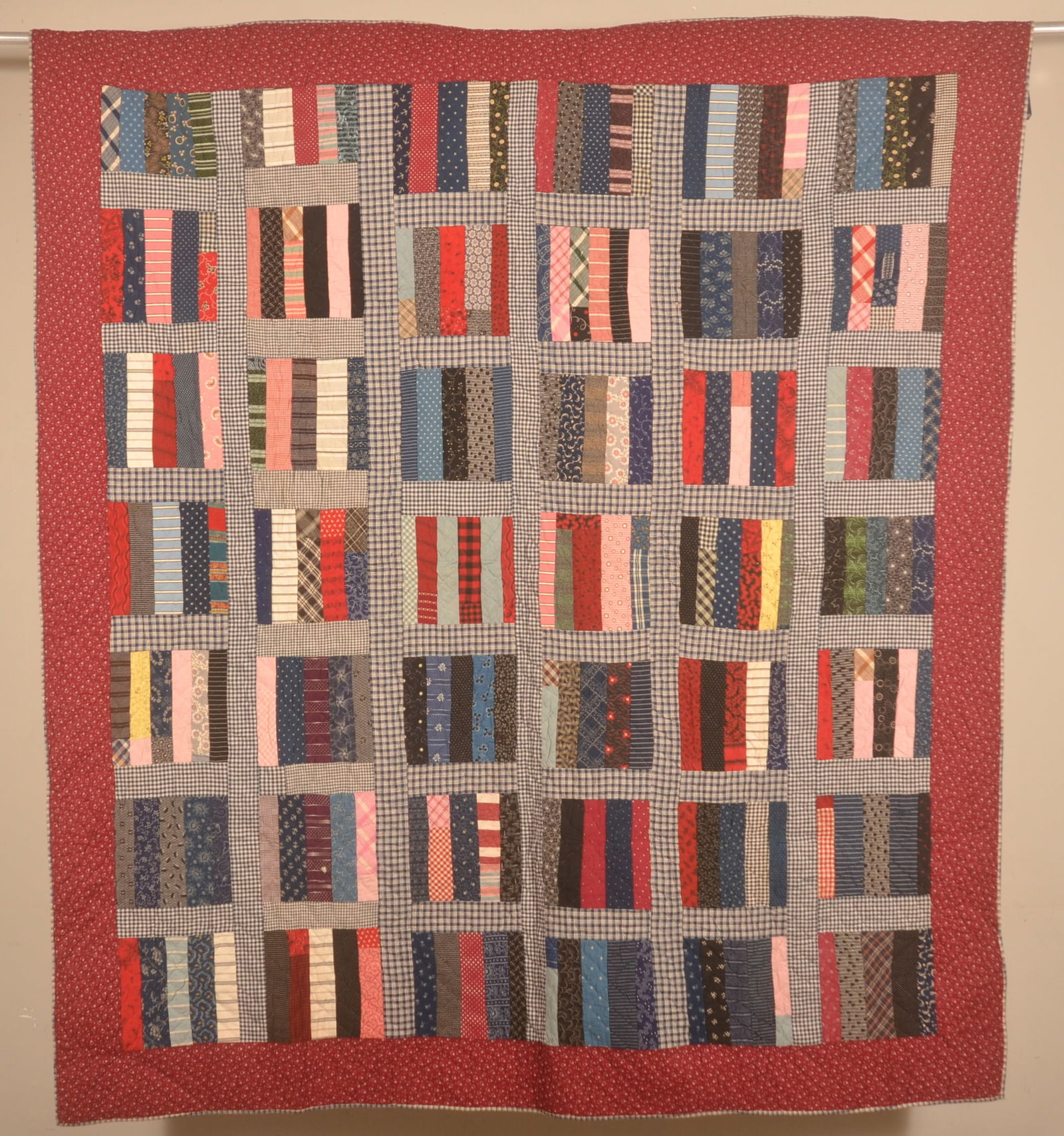 Bar and Block Pattern Antique Hand-Stitched Quilt. (1 of 5)