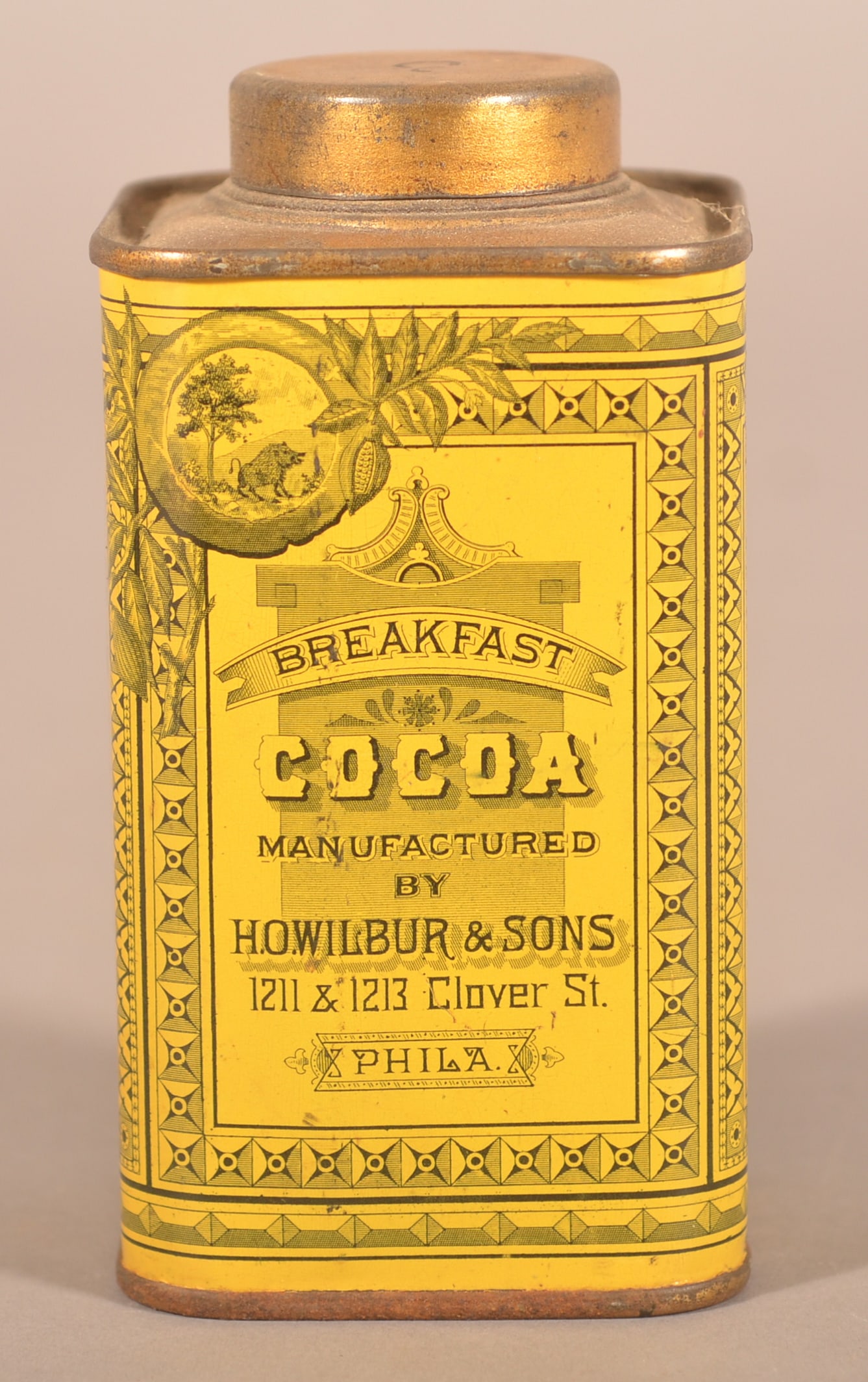 Wilbur's Breakfast Cocoa Mustard Color Tin. (1 of 4)