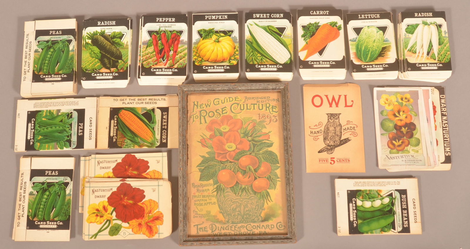 Great Owl Cigar Bag, Framed Rose Ad, Seed Bags. (1 of 2)