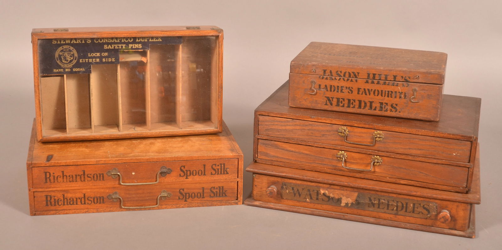 Five Small Oak Needle & Thread Store Cabinets. (1 of 7)