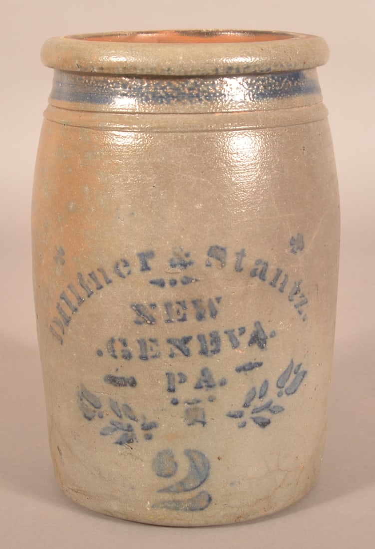 Very Rare Dilliner & Stantz New Geneva PA Crock.: One of several short-lived partnerships created by L.B. Dilliner in New Geneva, this partnership with Louis Stantz lasted almost one year from 1876-1877. Examples from this short-lived pottery are ver