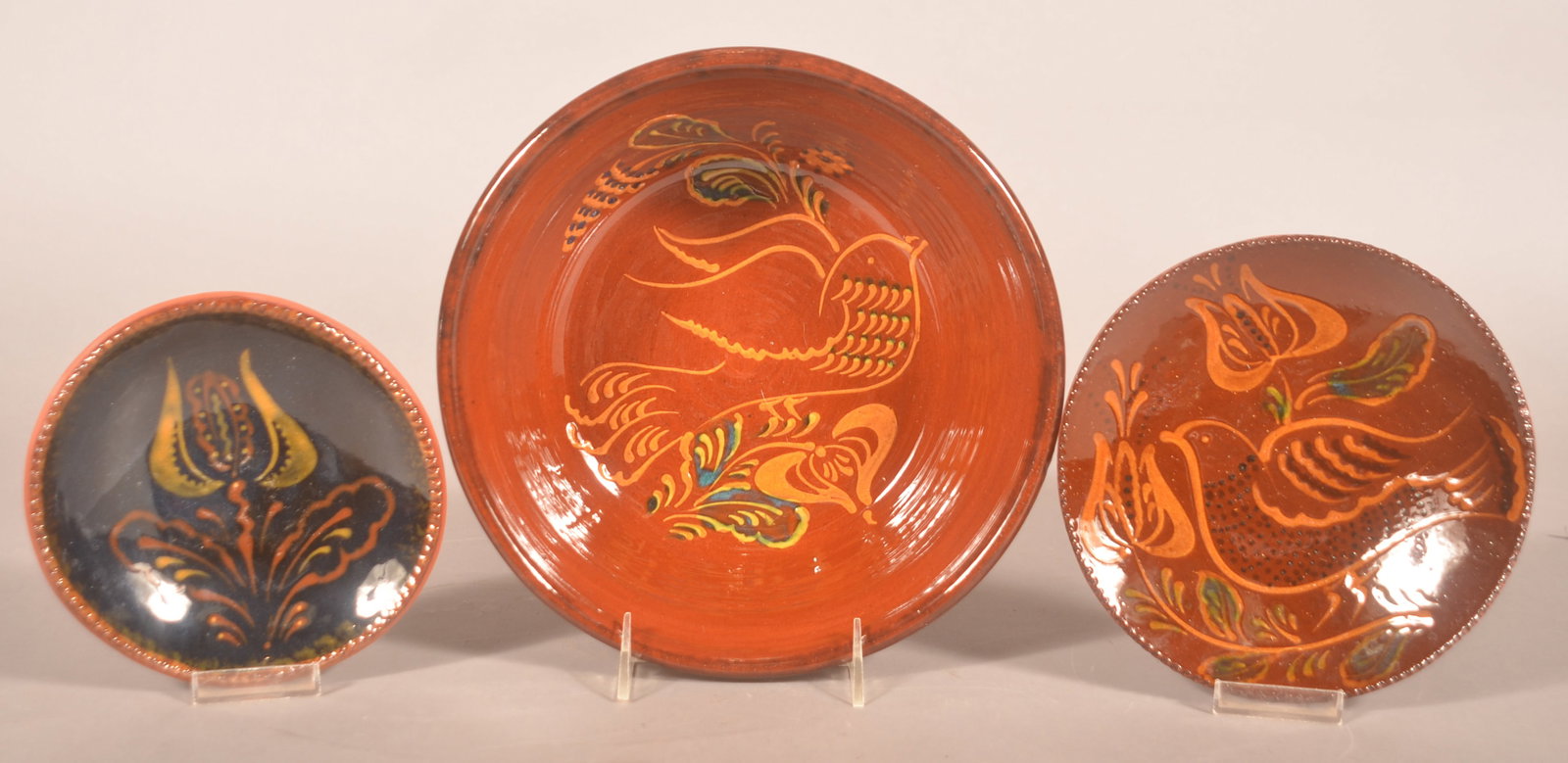 Ned Foltz Redware Bowl and Slip-Decorated Plates (1 of 3)