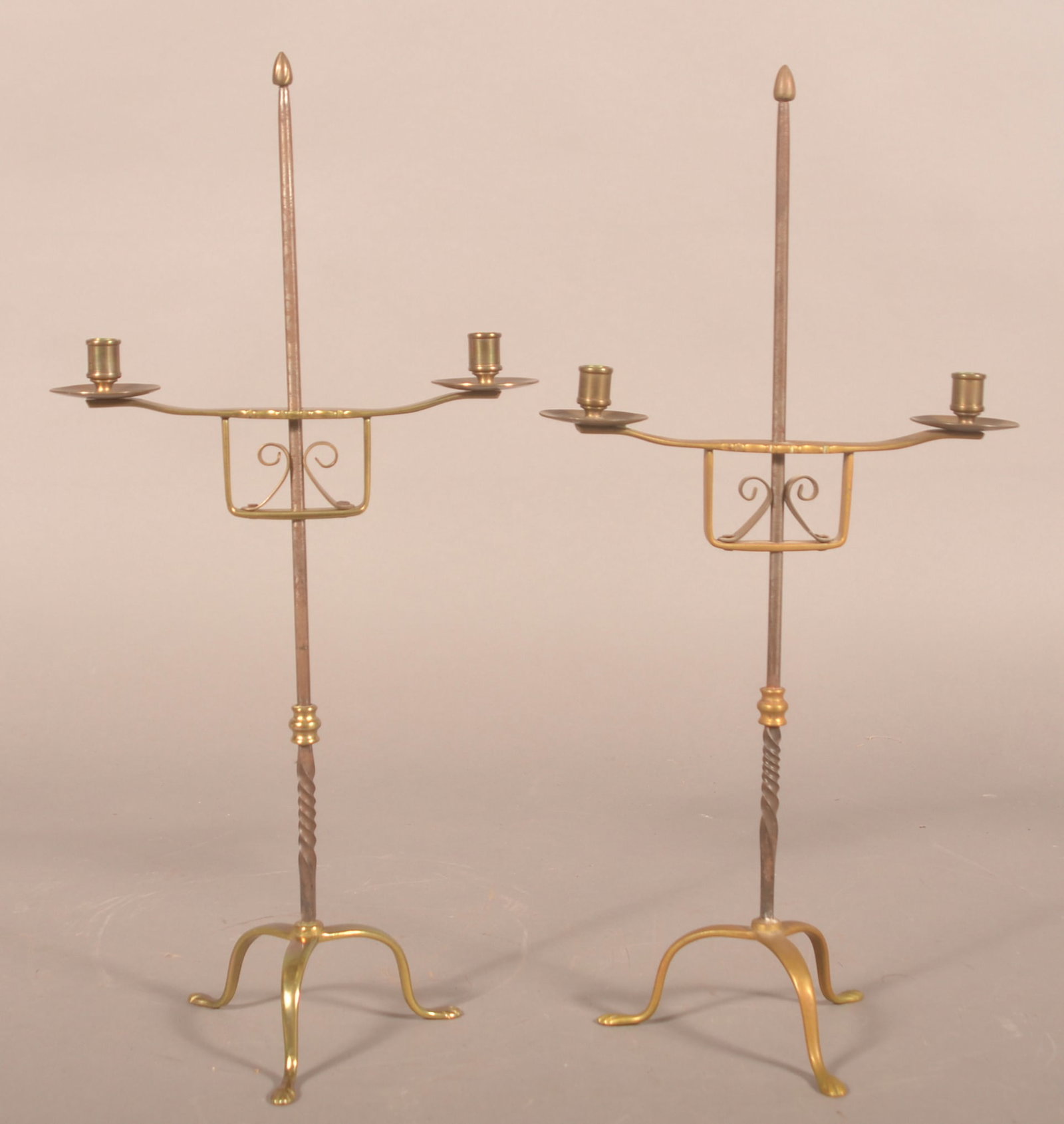 Pair of Brass & Iron Adjustable Candlesticks (1 of 4)