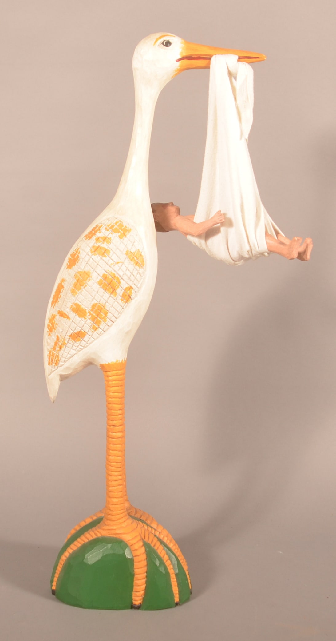 Large Signed Bastian Carved Stork w/ Baby (1 of 7)