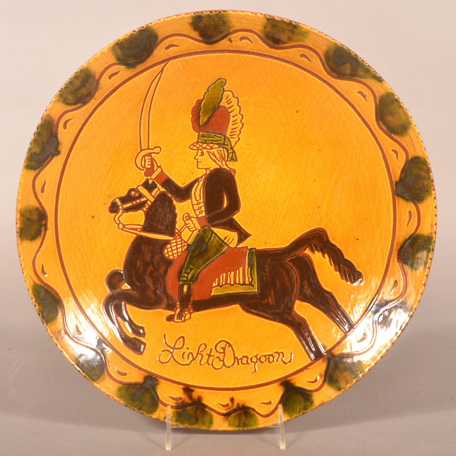 Large Breininger "Light Dragoon" Redware Plate (1 of 2)