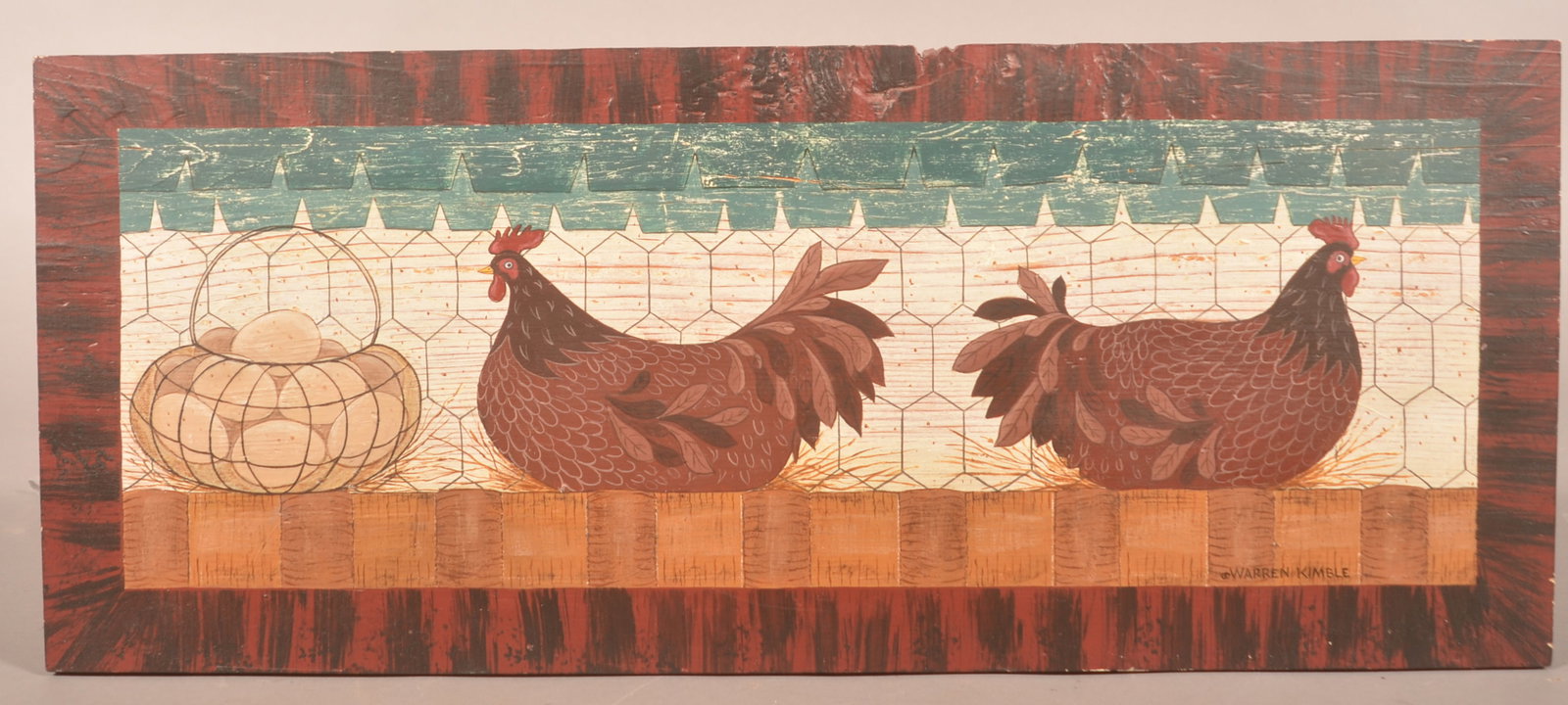 Original Warren Kimble Oil On Board "Brown Hens" (1 of 4)