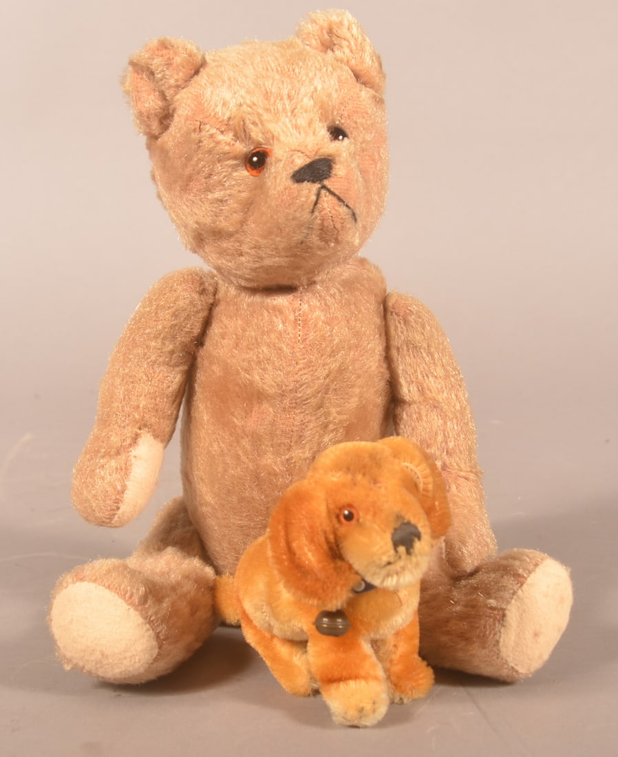 Vintage Glass Eyes Mohair Teddy Bear & Steiff Dog (1 of 10)