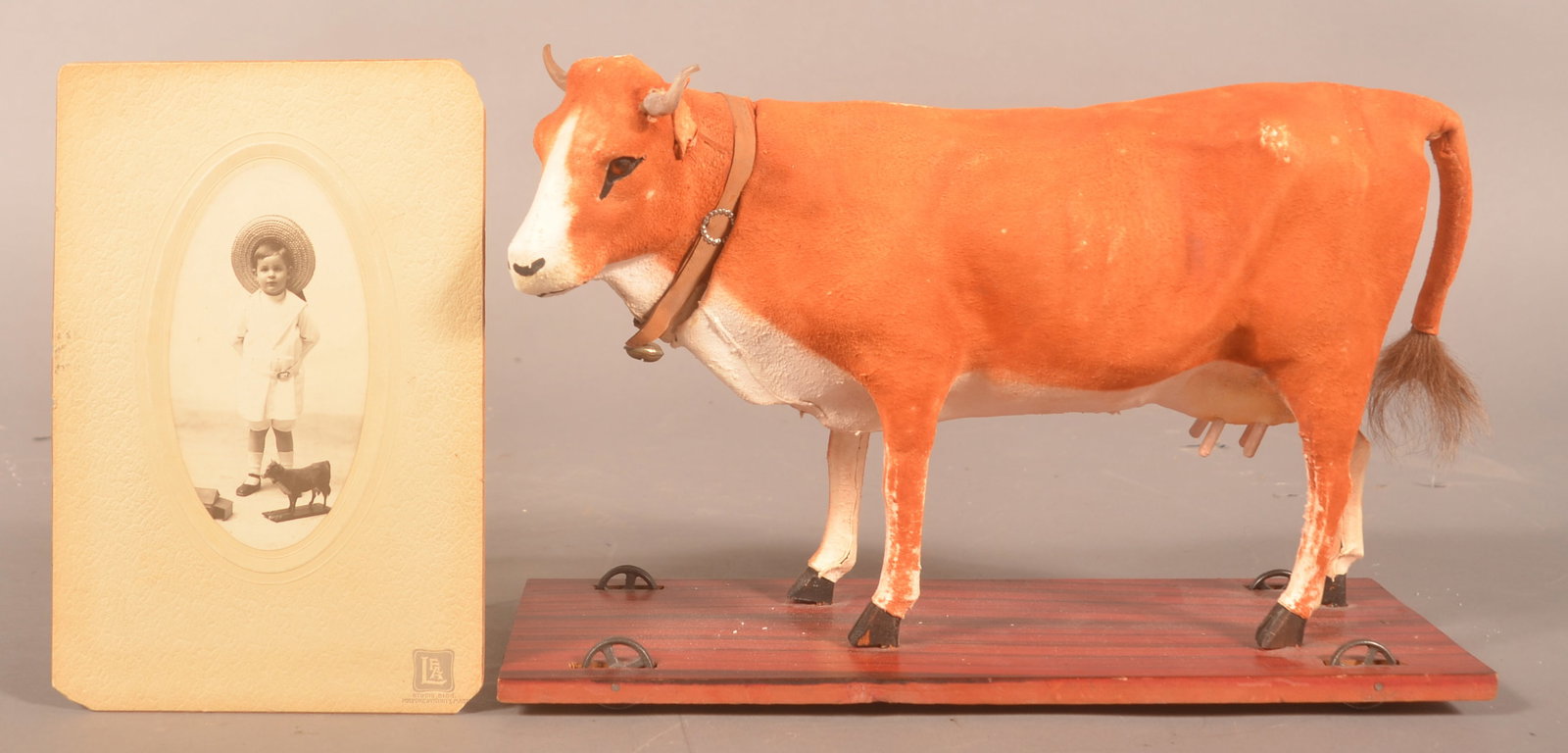 Great Antique Child's Cow on Wheels with Picture (1 of 5)