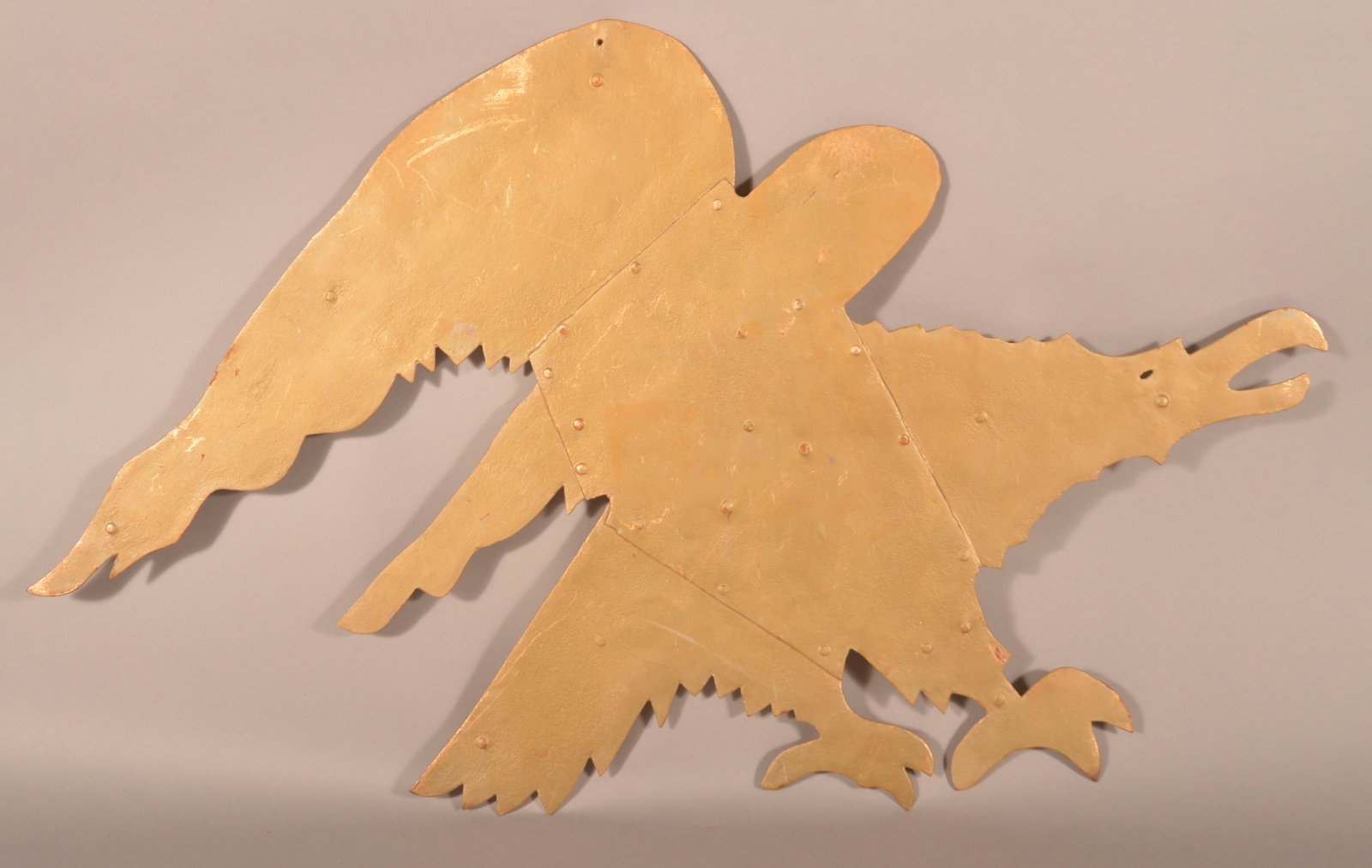 Antique Sheet Iron Eagle Figural Weathervane: Nice flat form with reinforced iron braces on backside. 23"H x 37"W