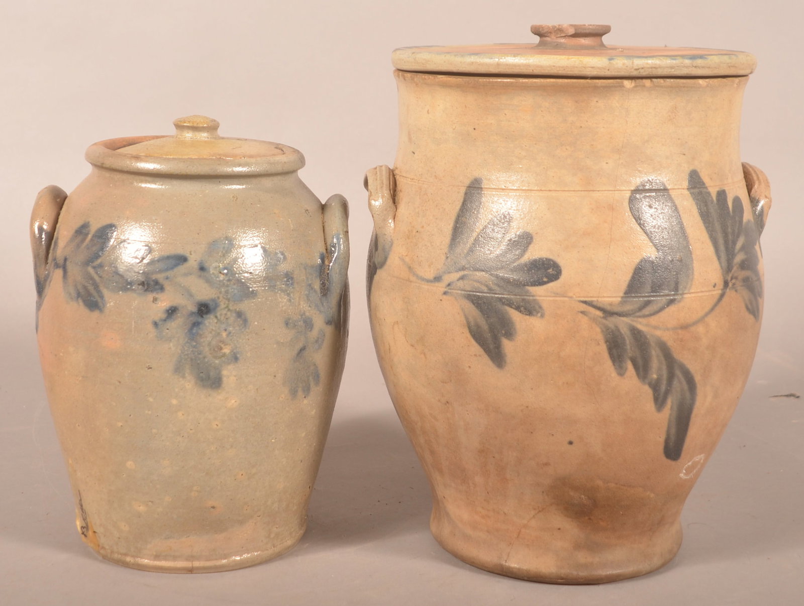 2 Early Freehand-Decorated Crocks with Lids (1 of 7)