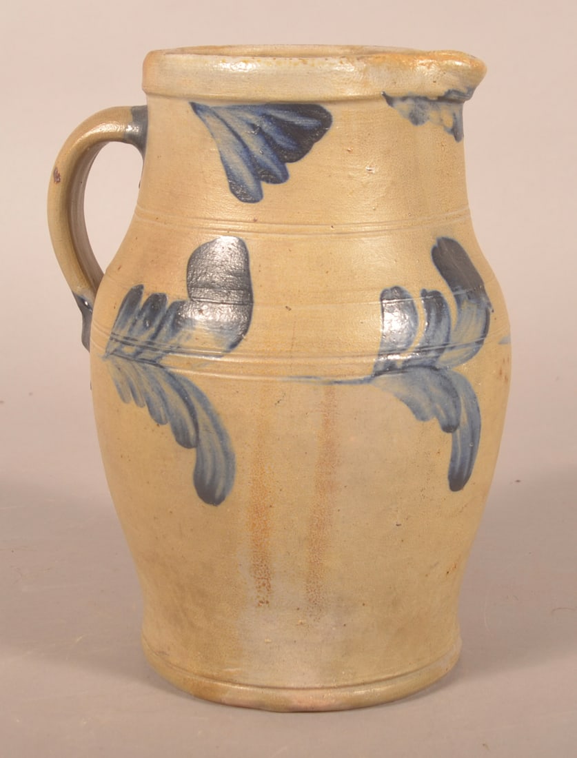 Blue Freehand-Decorated Stoneware Pitcher (1 of 6)