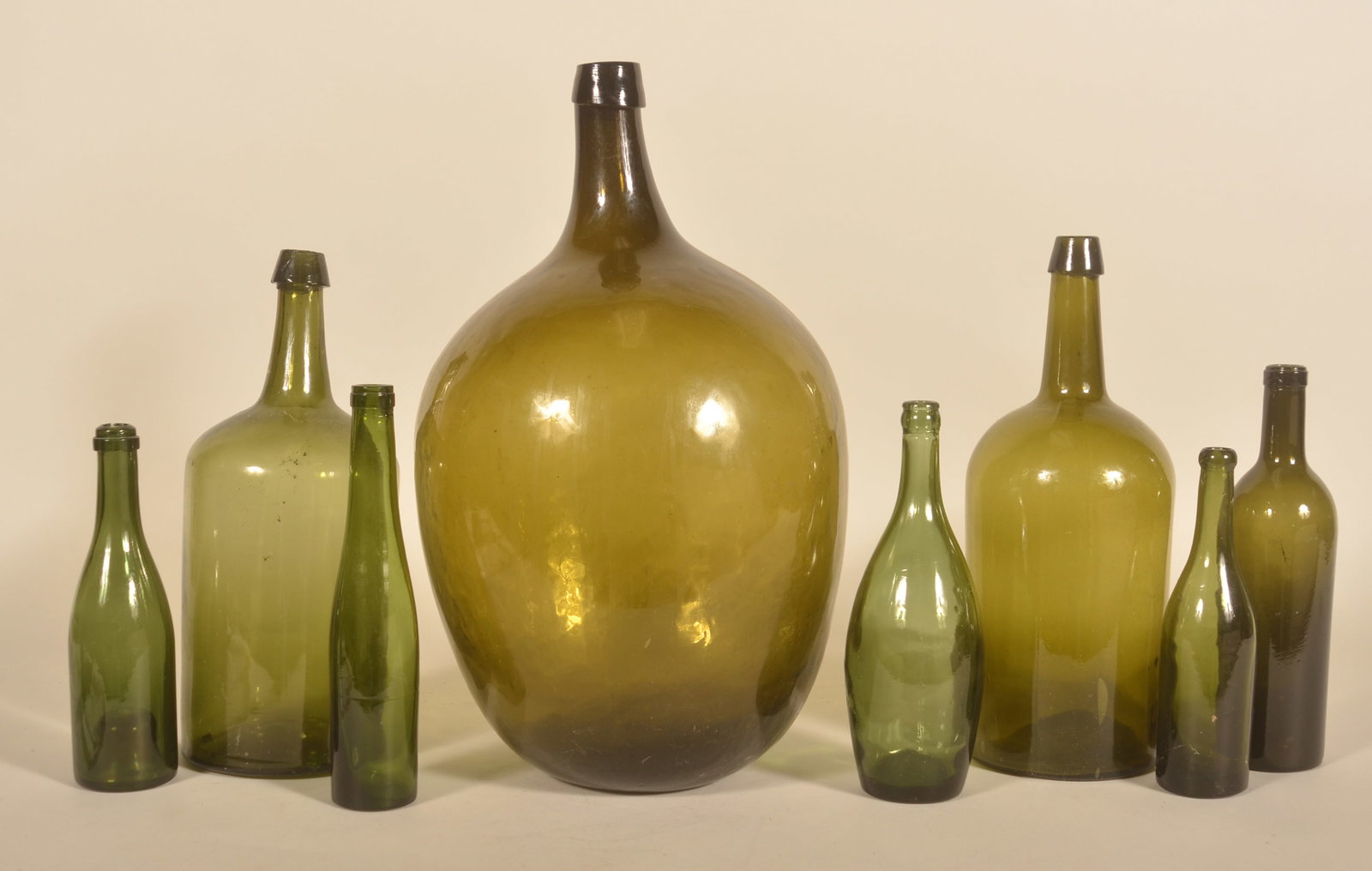 Group of Antique Green Demijohn Bottles & Others (1 of 7)