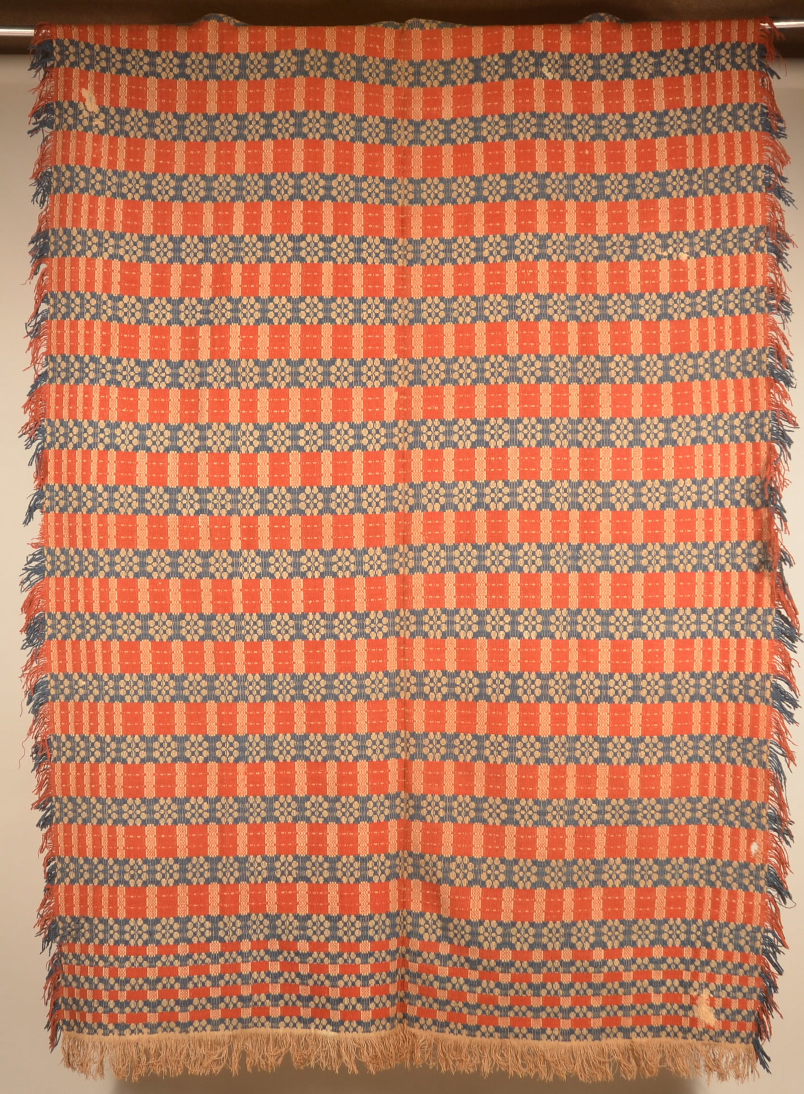 Antique Geometric Red/White/Blue Coverlet (1 of 9)