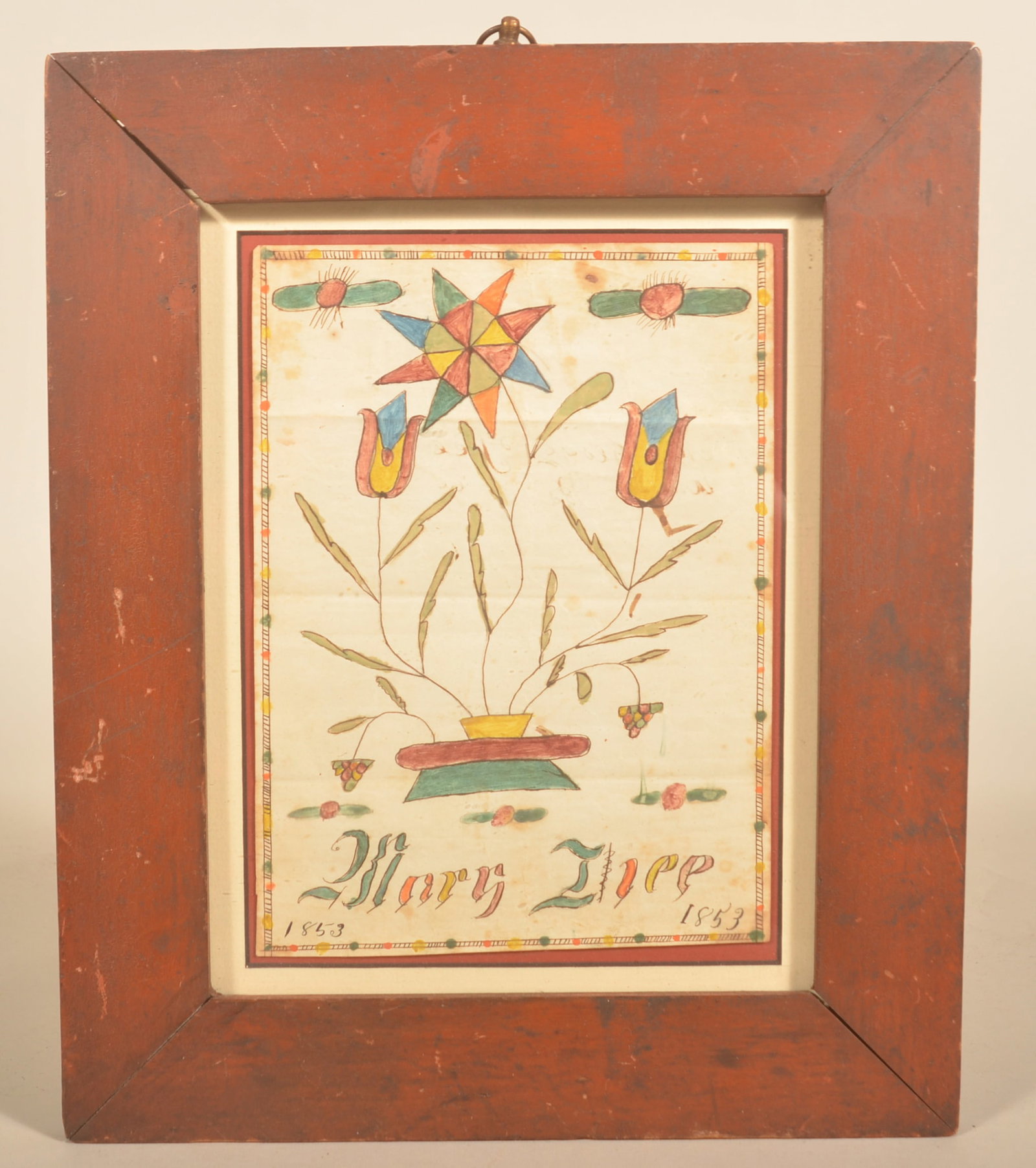 Mary Tice 1853 PA Watercolor Fraktur Bookplate (1 of 6)