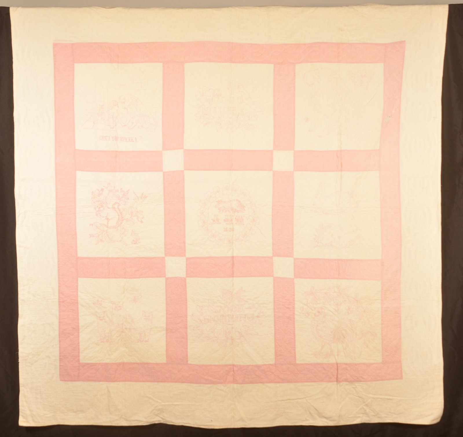Dated 1930 Child's Embroidered Cats & Dogs Quilt (1 of 8)