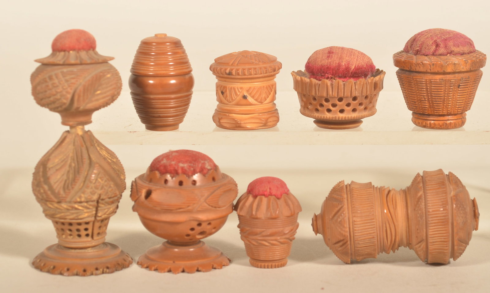 Collection of Turned Tagua Needle & Thimble Cases (1 of 2)