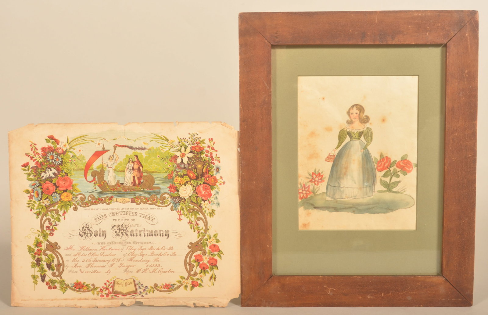Great Oley PA Watercolor & Marriage Certificate (1 of 4)