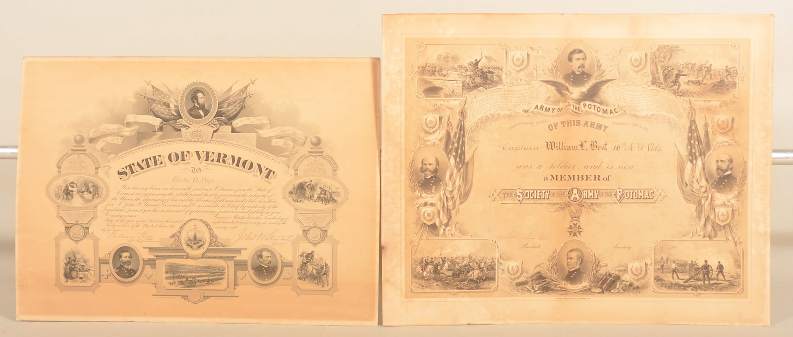 1st Vermont & 16th NY Reg Civil War GAR Documents (1 of 3)