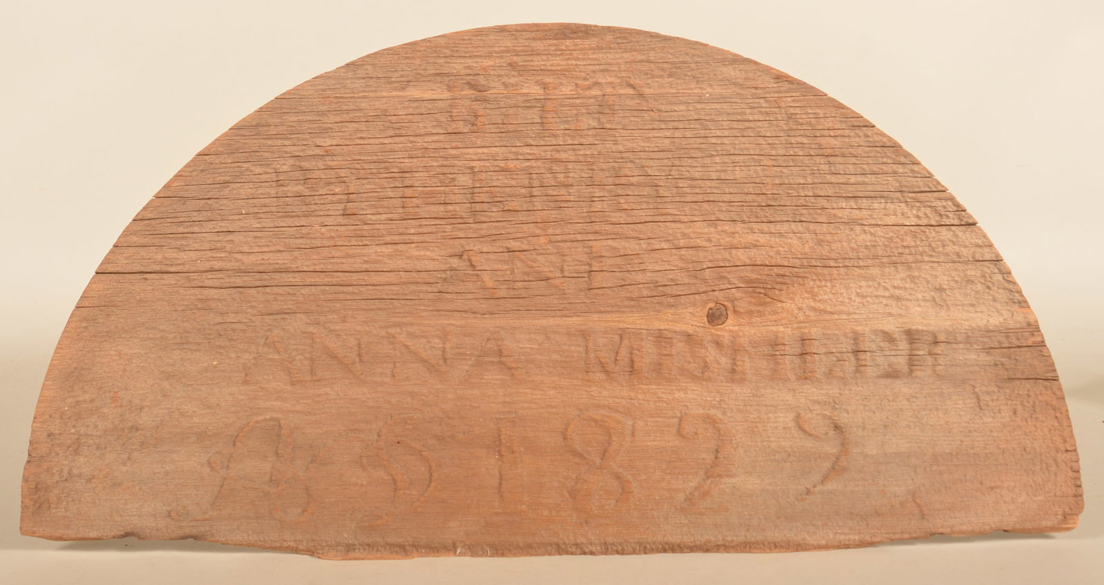 Early 1822 Mishler Lancaster Co. House Dateboard: Rare early surviving relief carved dateboard with "Bilt By Henry and Anna Mishler AD 1822". Supposed to be from a house in Lancaster County, the Mishler name is found in Lancaster County and also in W