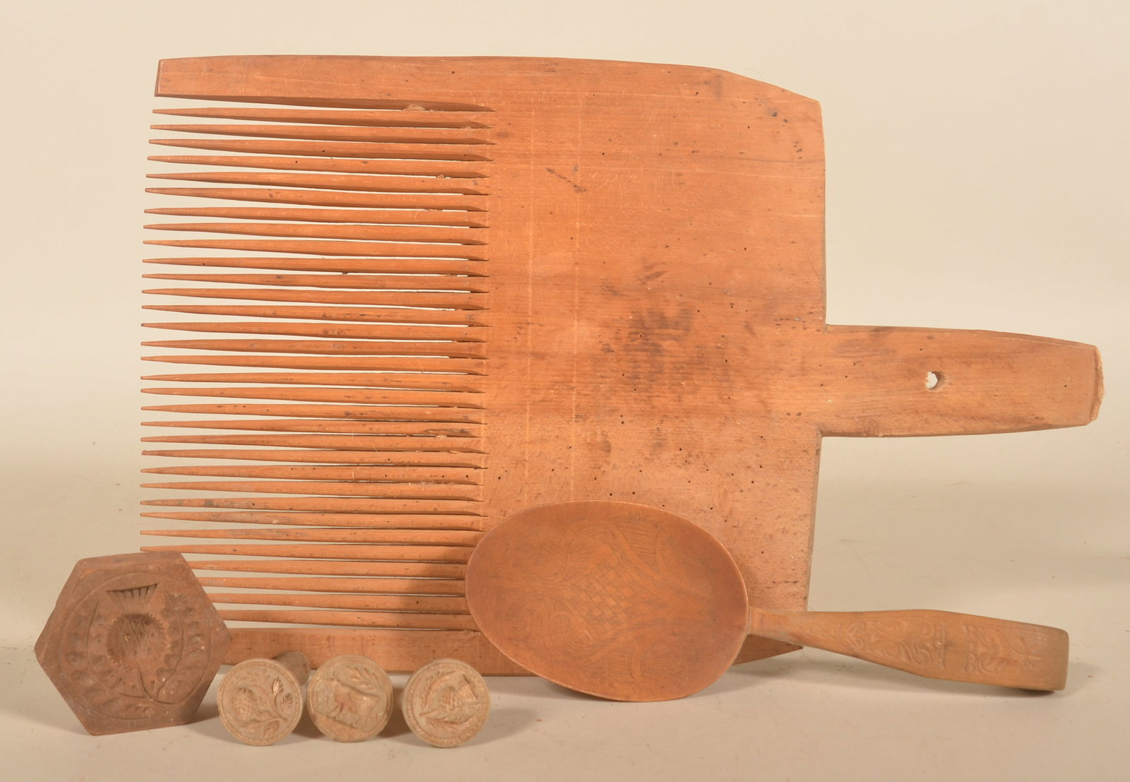 Group Carved Wood Primitives Incl. Flax Comb (1 of 6)
