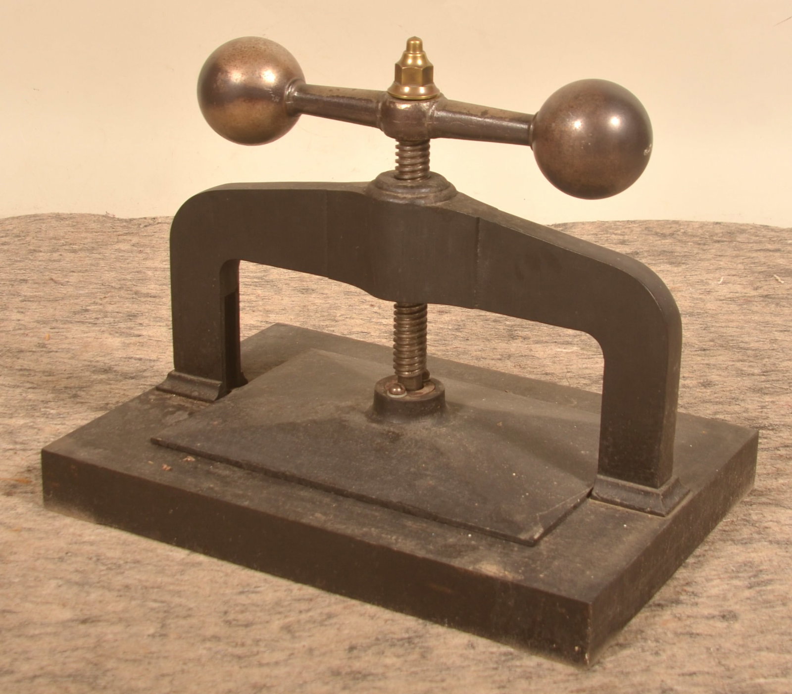 Large Cast Iron & Brass Book Press: Commercial grade book press, 19th century. Unmarked. 19"H x 21"W x 15"D