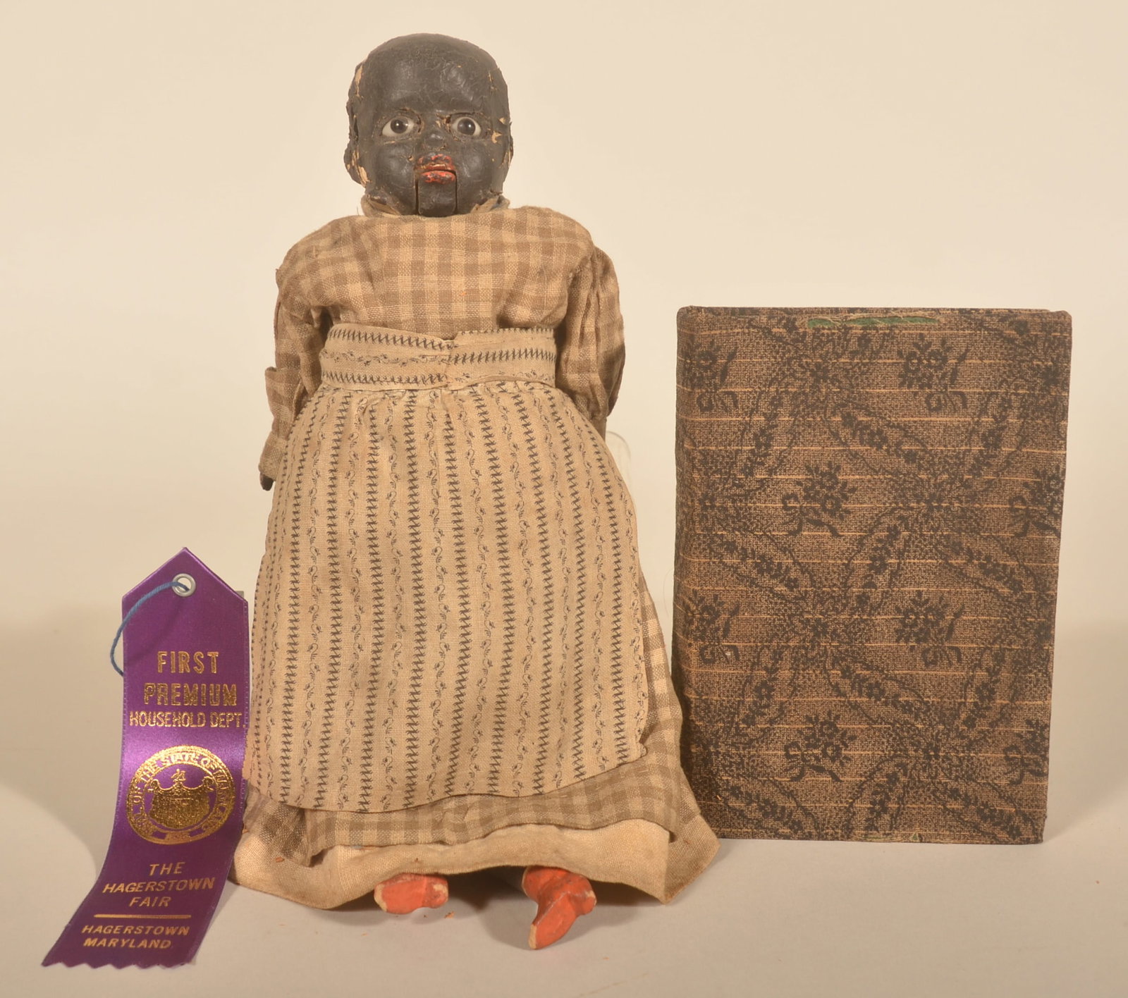 Black Americana Paper Mache Doll & Covered Book (1 of 6)