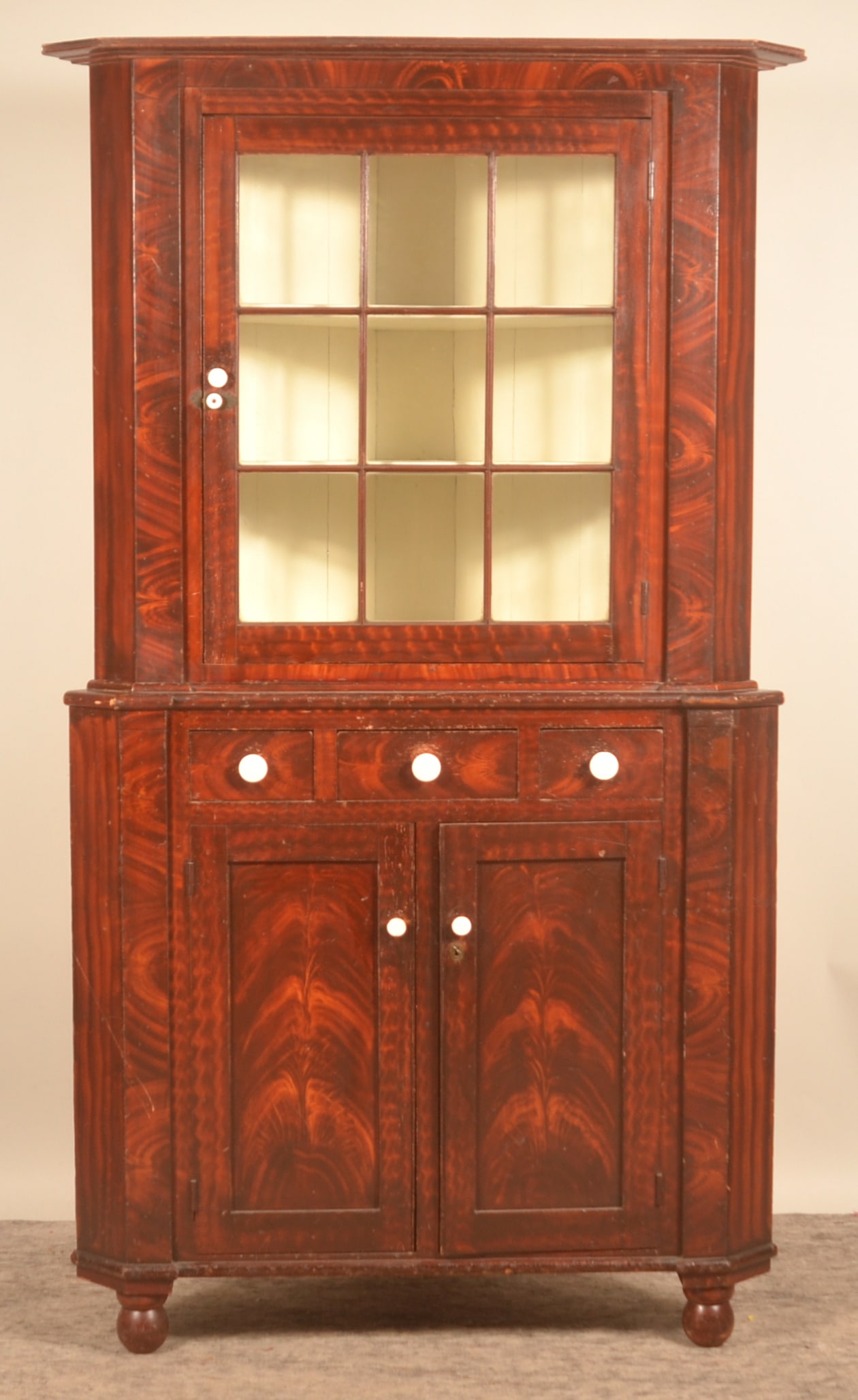 PA Federal Grain Paint-Decorated Corner Cupboard (1 of 8)