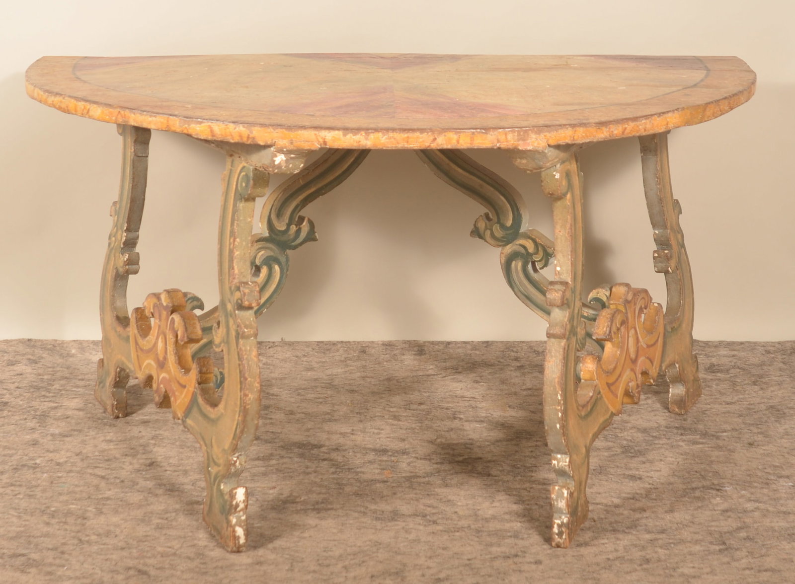 Pair of Antique Paint-Decorated Demilune Tables (1 of 7)