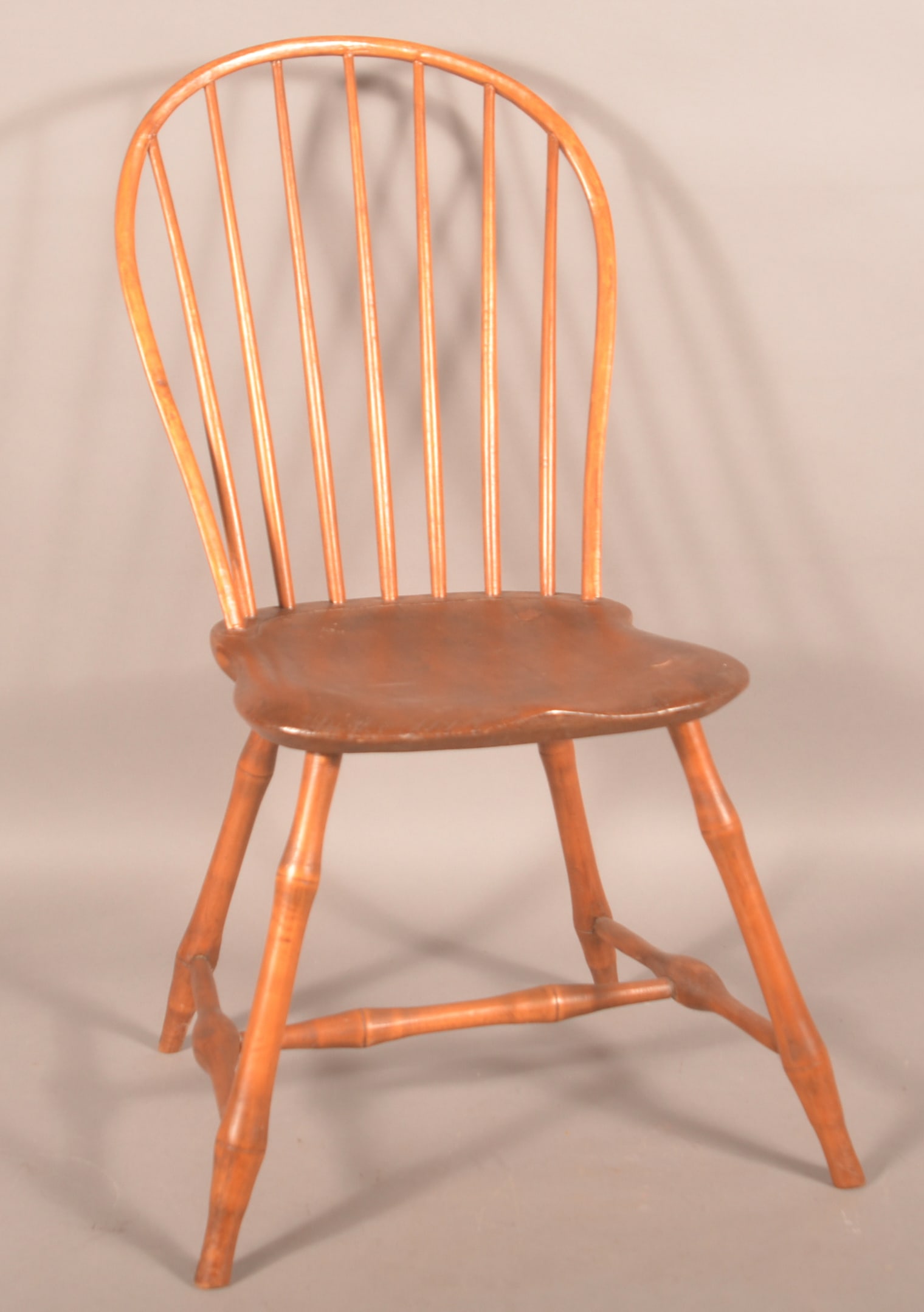 Antique Lancaster Spindle-Back Windsor Side Chair: Oak spindles, softwood seat, turned legs and stretchers. Early 19th century. From a local collection. 36 1/2"H x 21 1/2"W x 16"D