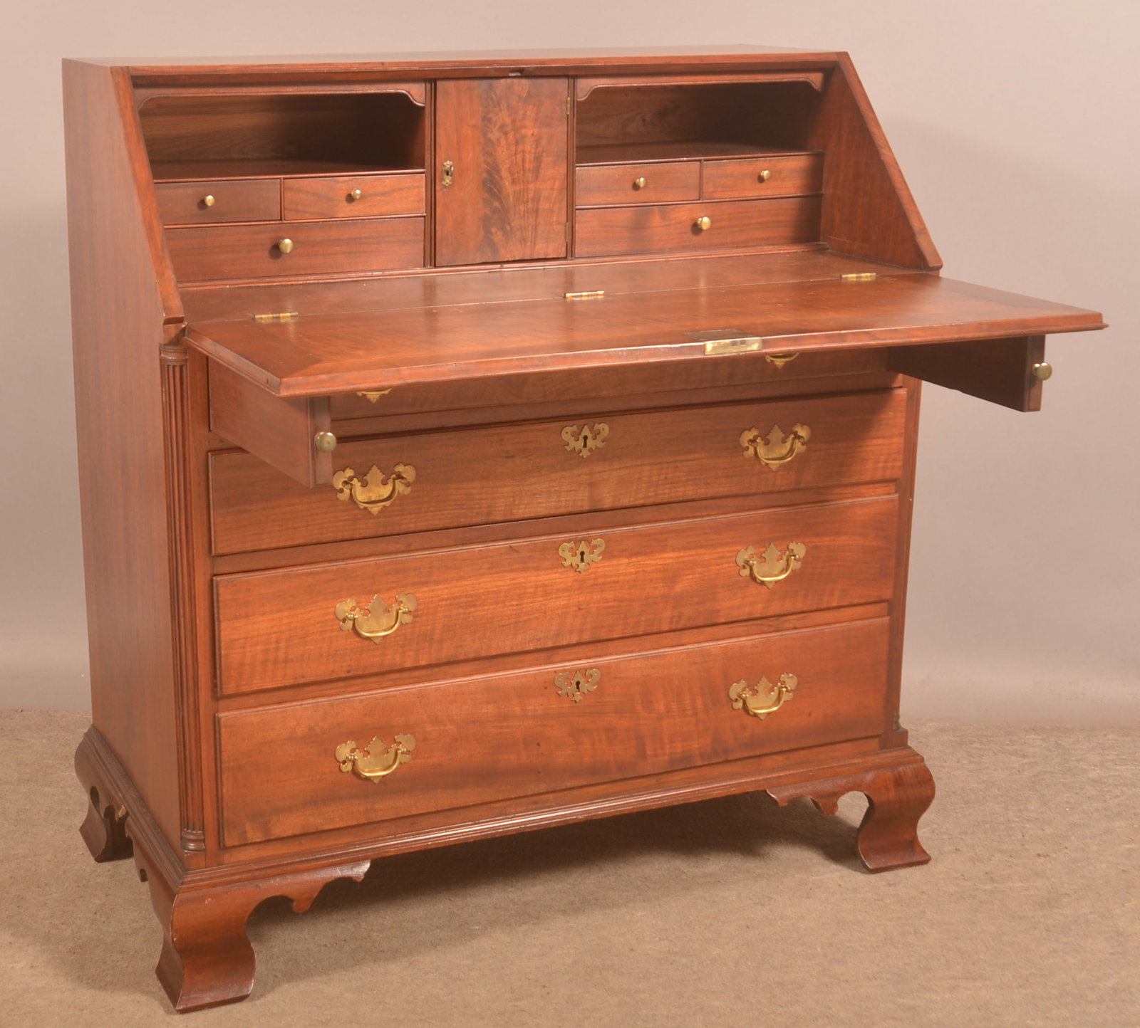 Antique Walnut Chippendale Fall Front Desk (1 of 8)