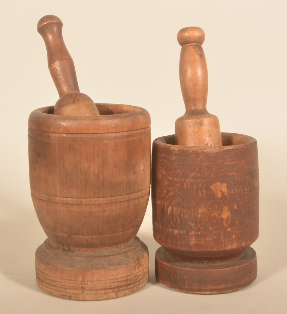 2 Early Turned-Wood Mortar & Pestles (1 of 4)